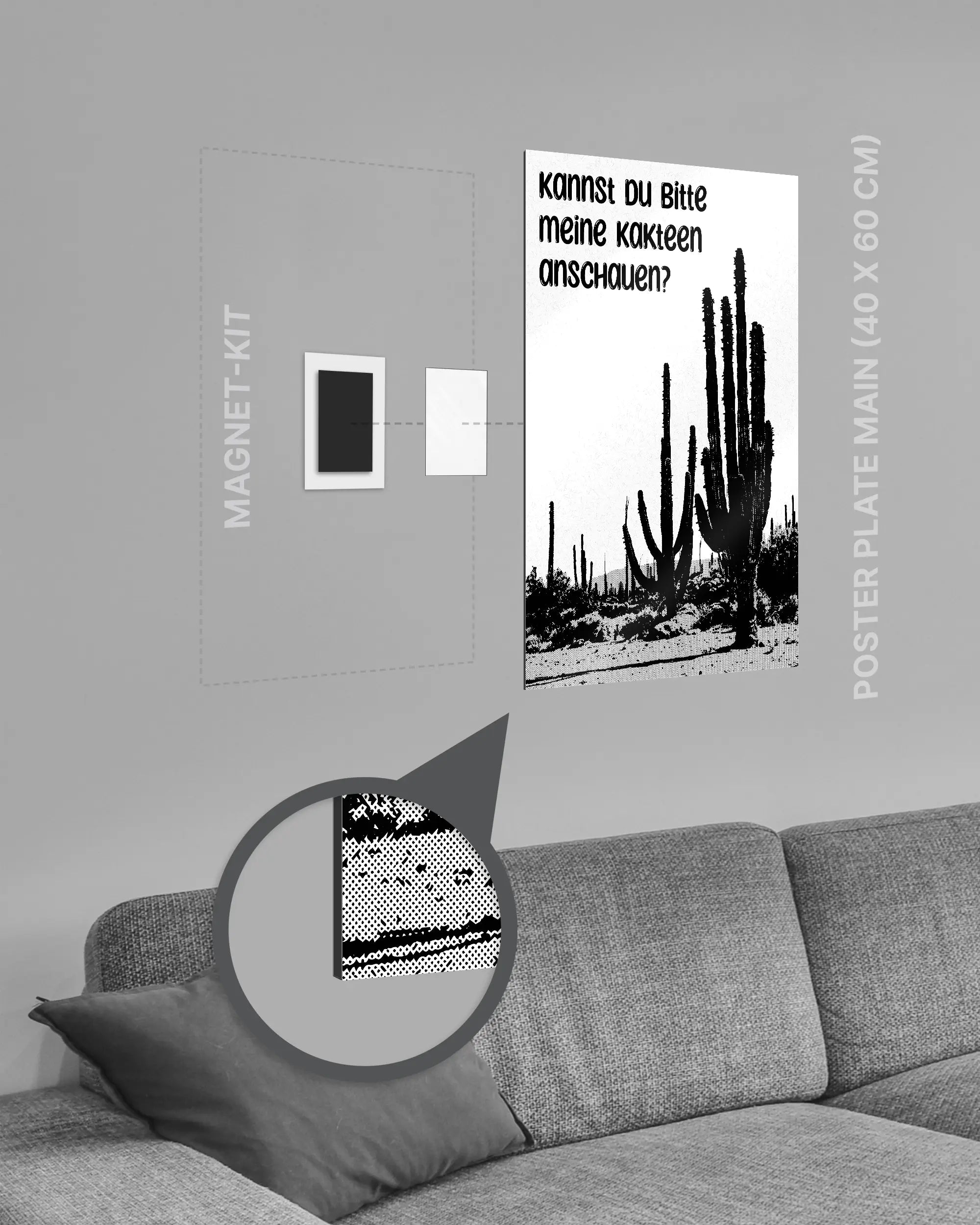 Magnet-Kit Seitenansicht des Poster Plate Designs Kacktusse im Metallic Style in der Größe Main (40 x 60 cm)