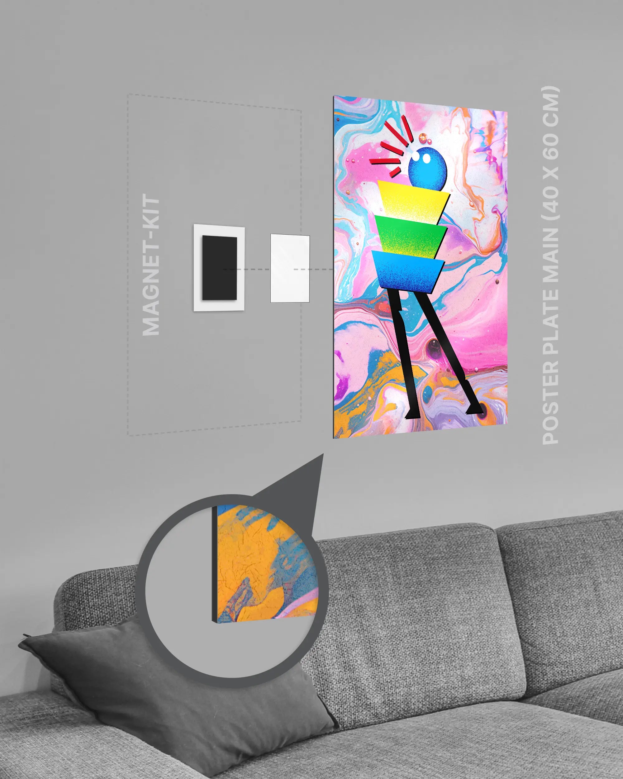 Magnet-Kit Seitenansicht des Poster Plate Designs Ein Kunstwerk im Metallic Style in der Größe Main (40 x 60 cm)