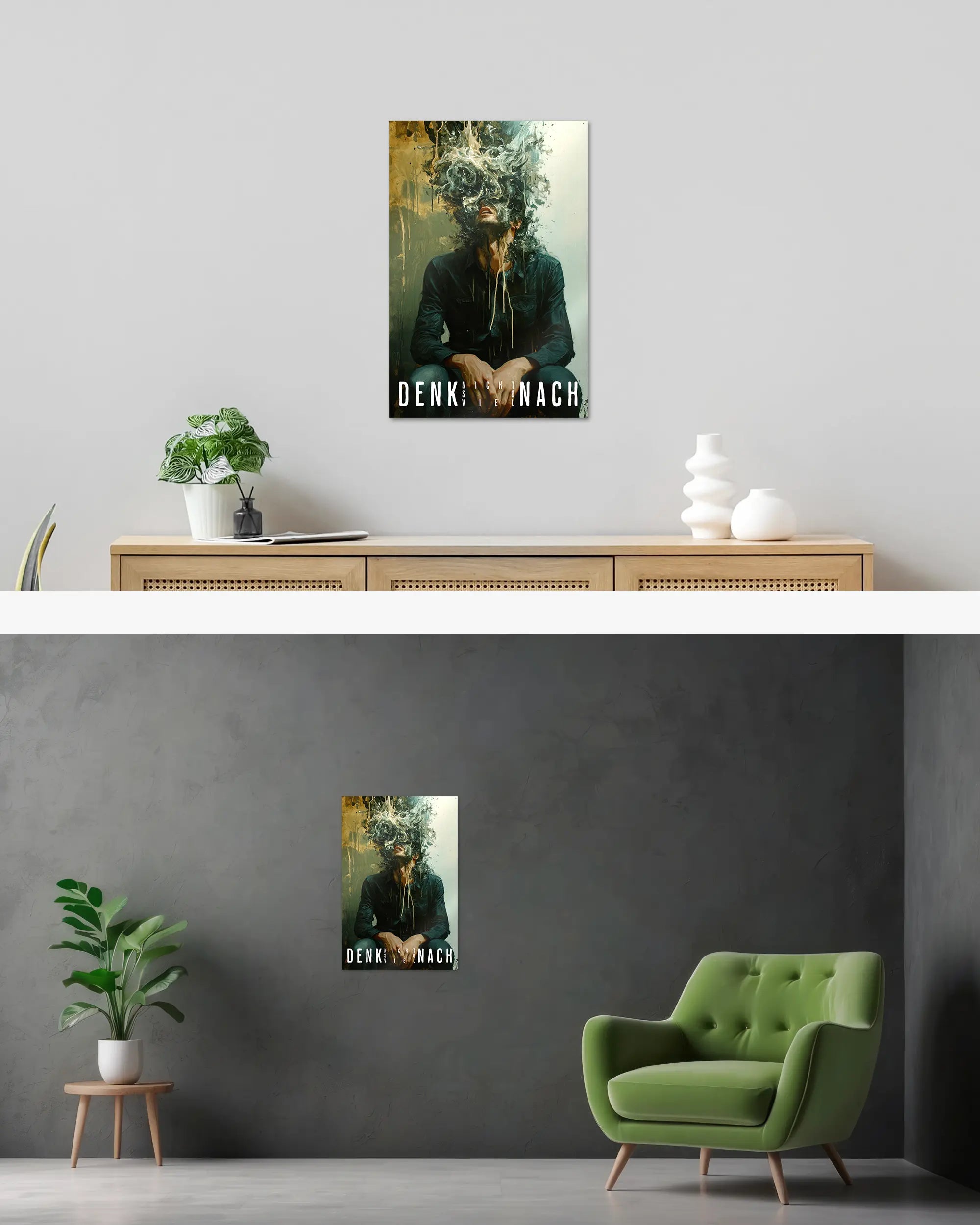 Wandansicht des Poster Plate Designs Denkblockade im Metallic Style in der Größe Main (40 x 60 cm)