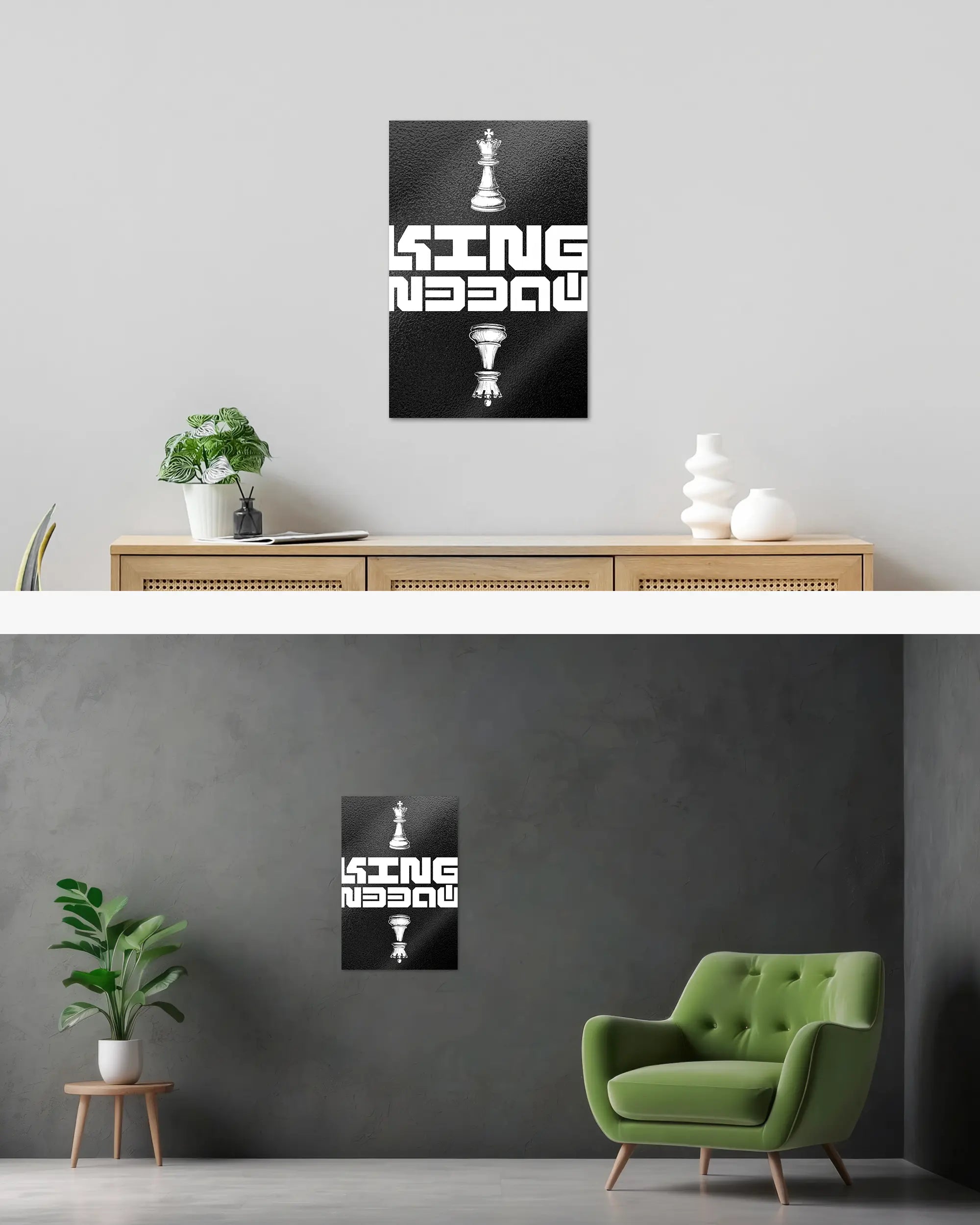 Wandansicht des Poster Plate Designs Chessday im Metallic Style in der Größe Main (40 x 60 cm)