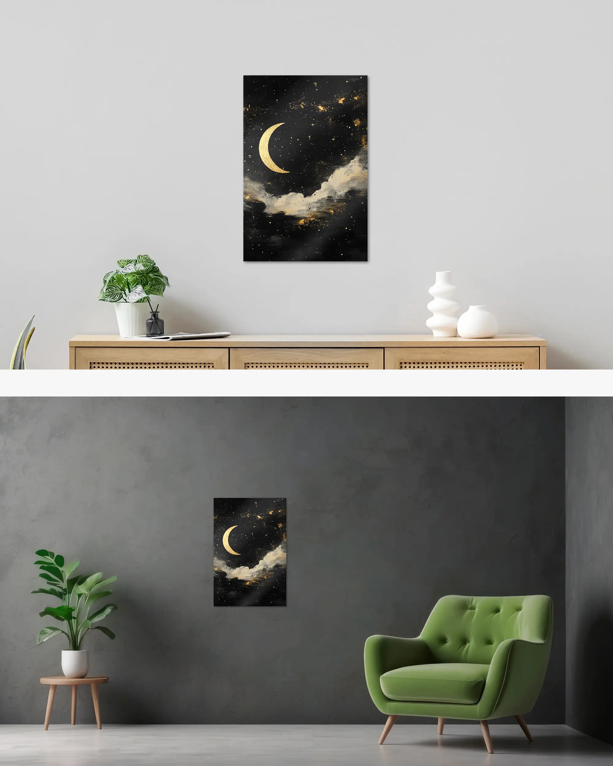 Wandansicht des Poster Plate Designs Goldenes Mondgedicht im Metallic Style in der Größe Main (40 x 60 cm)