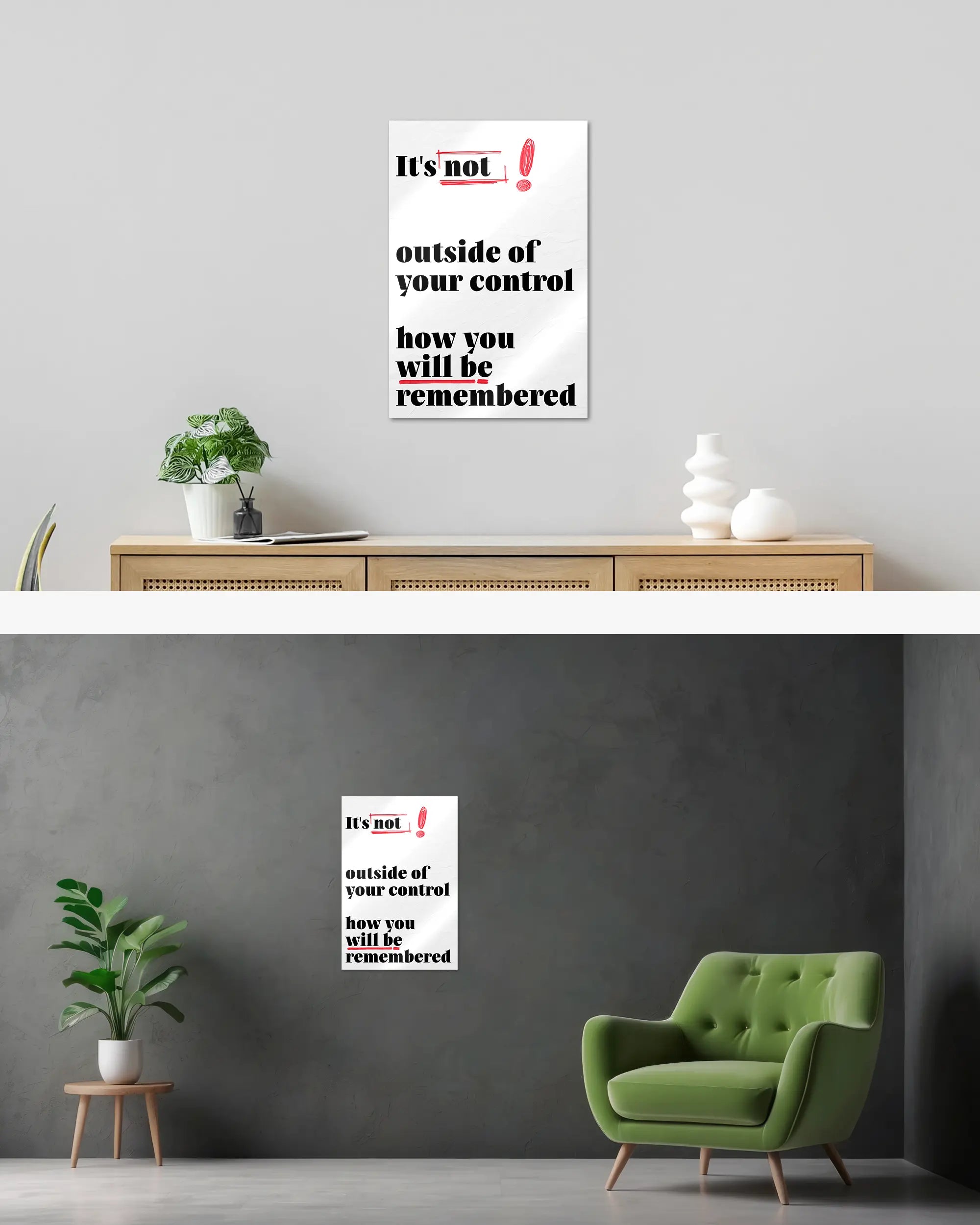Wandansicht des Poster Plate Designs Write your story im Metallic Style in der Größe Main (40 x 60 cm)
