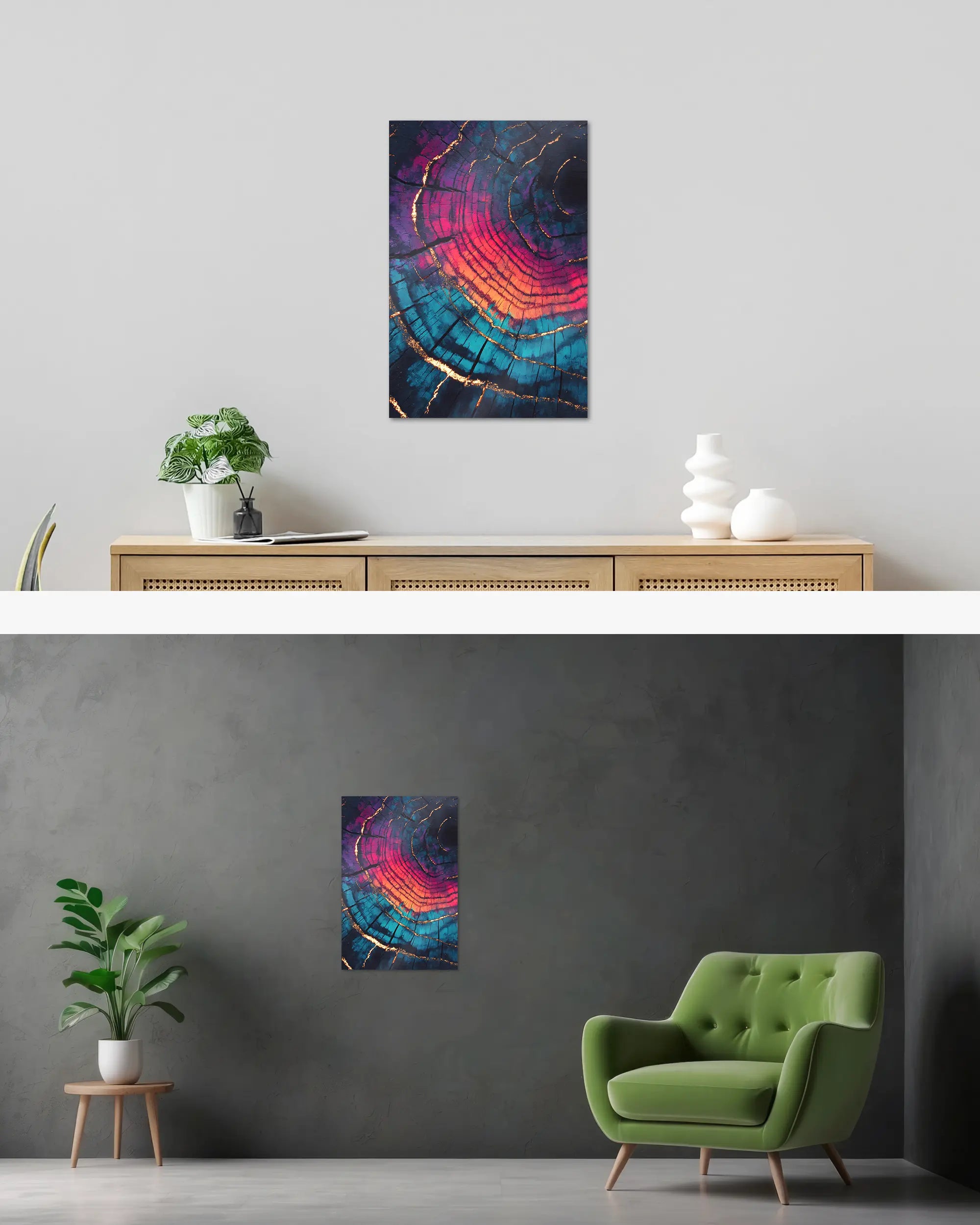 Wandansicht des Poster Plate Designs Rindenroulette im Metallic Style in der Größe Main (40 x 60 cm)