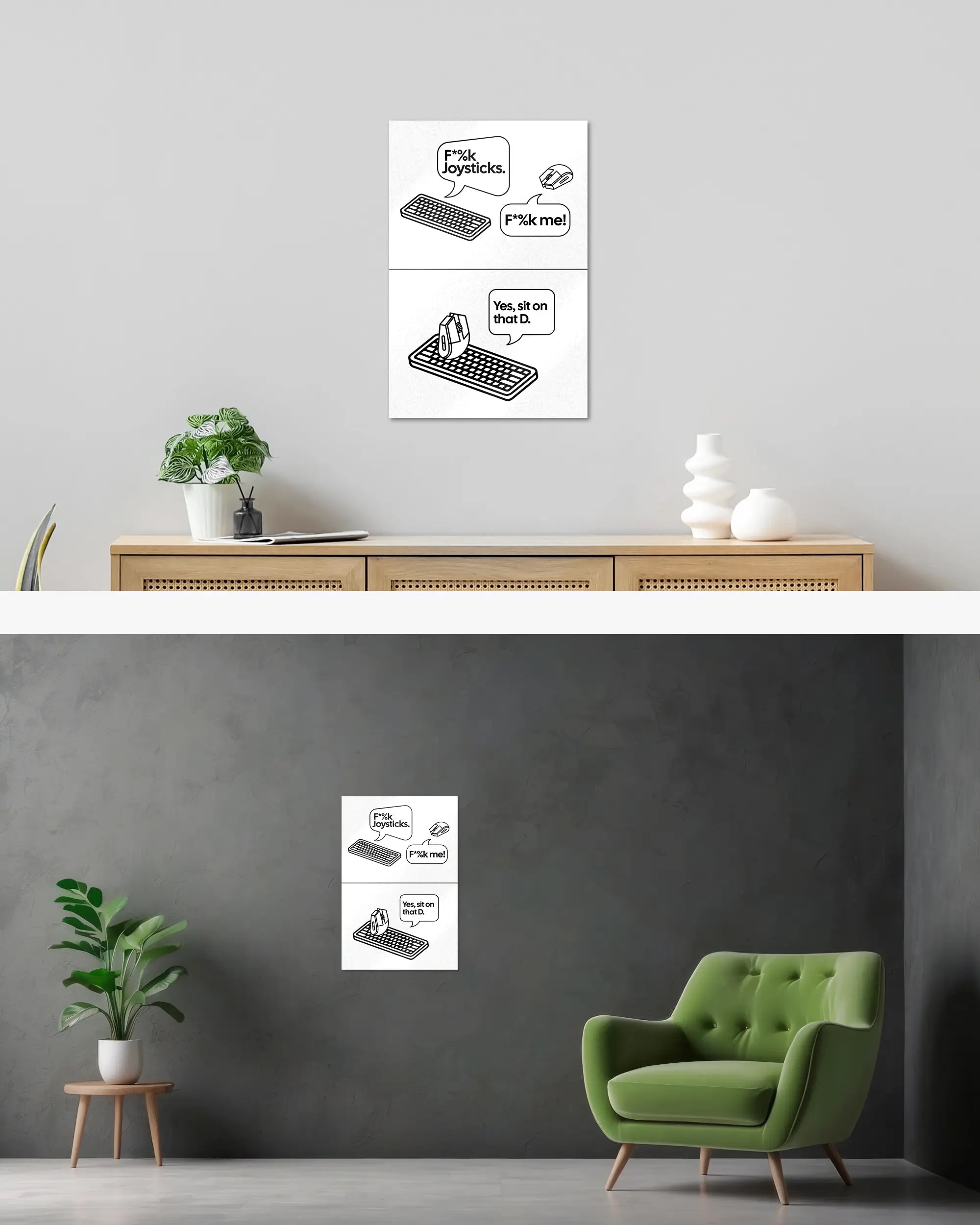 Wandansicht des Poster Plate Designs Keystrokes im Metallic Style in der Größe Main (40 x 60 cm)