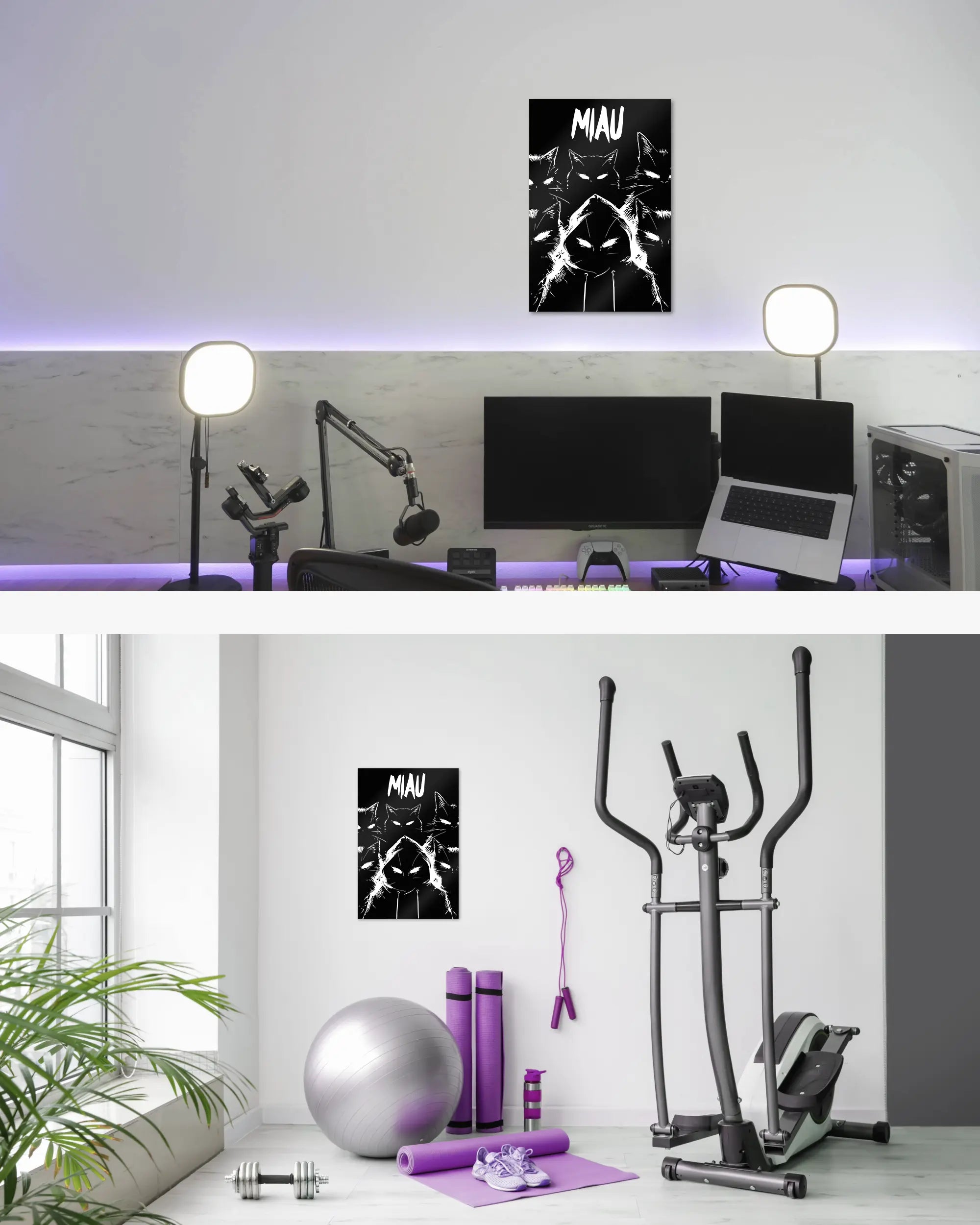 Zimmeransicht des Poster Plate Designs Miau Gang im Metallic Style in der Größe Main (40 x 60 cm)