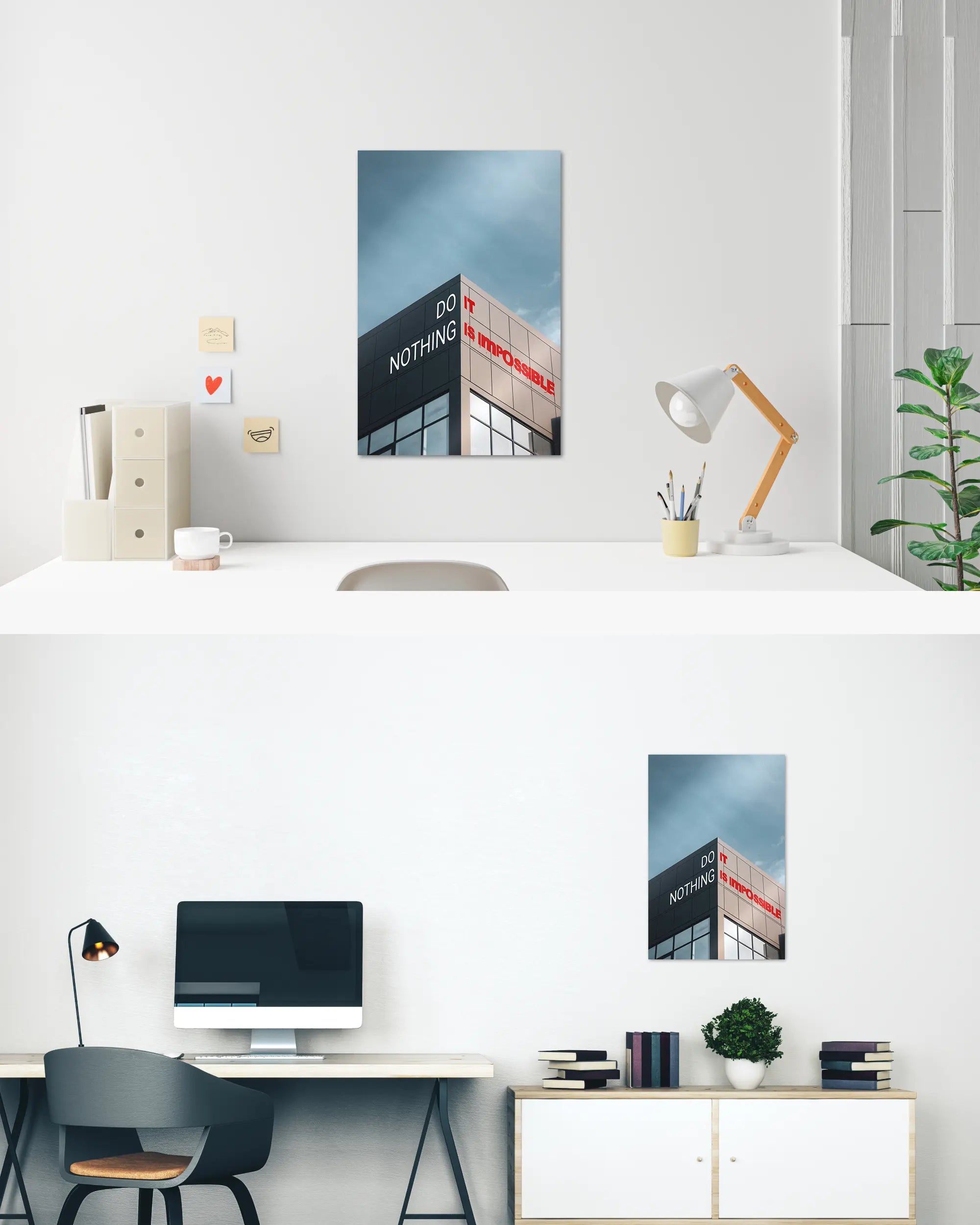 Zimmeransicht des Poster Plate Designs Do Nothing im Metallic Style in der Größe Main (40 x 60 cm)