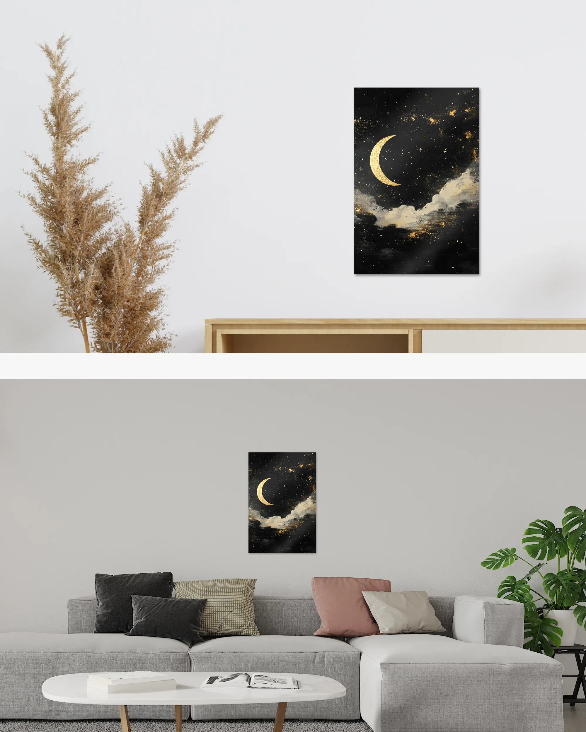 Zimmeransicht des Poster Plate Designs Goldenes Mondgedicht im Metallic Style in der Größe Main (40 x 60 cm)