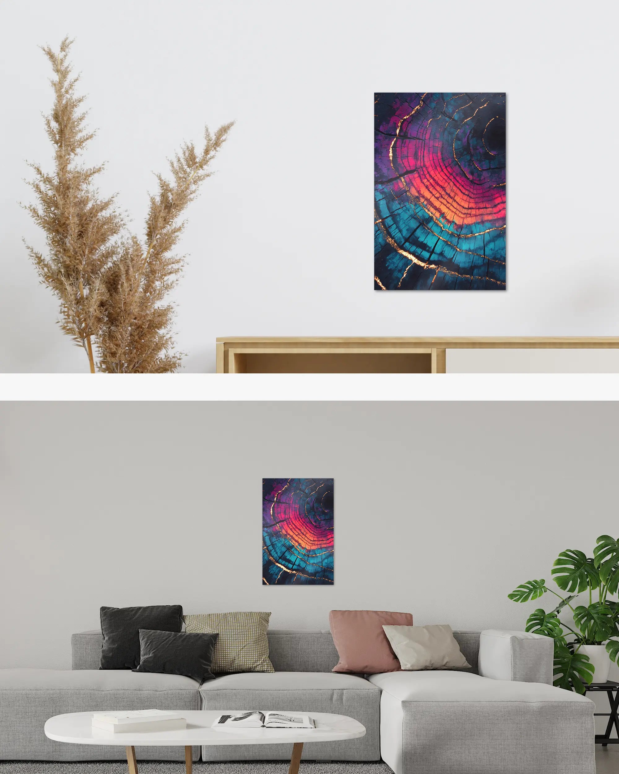 Zimmeransicht des Poster Plate Designs Rindenroulette im Metallic Style in der Größe Main (40 x 60 cm)