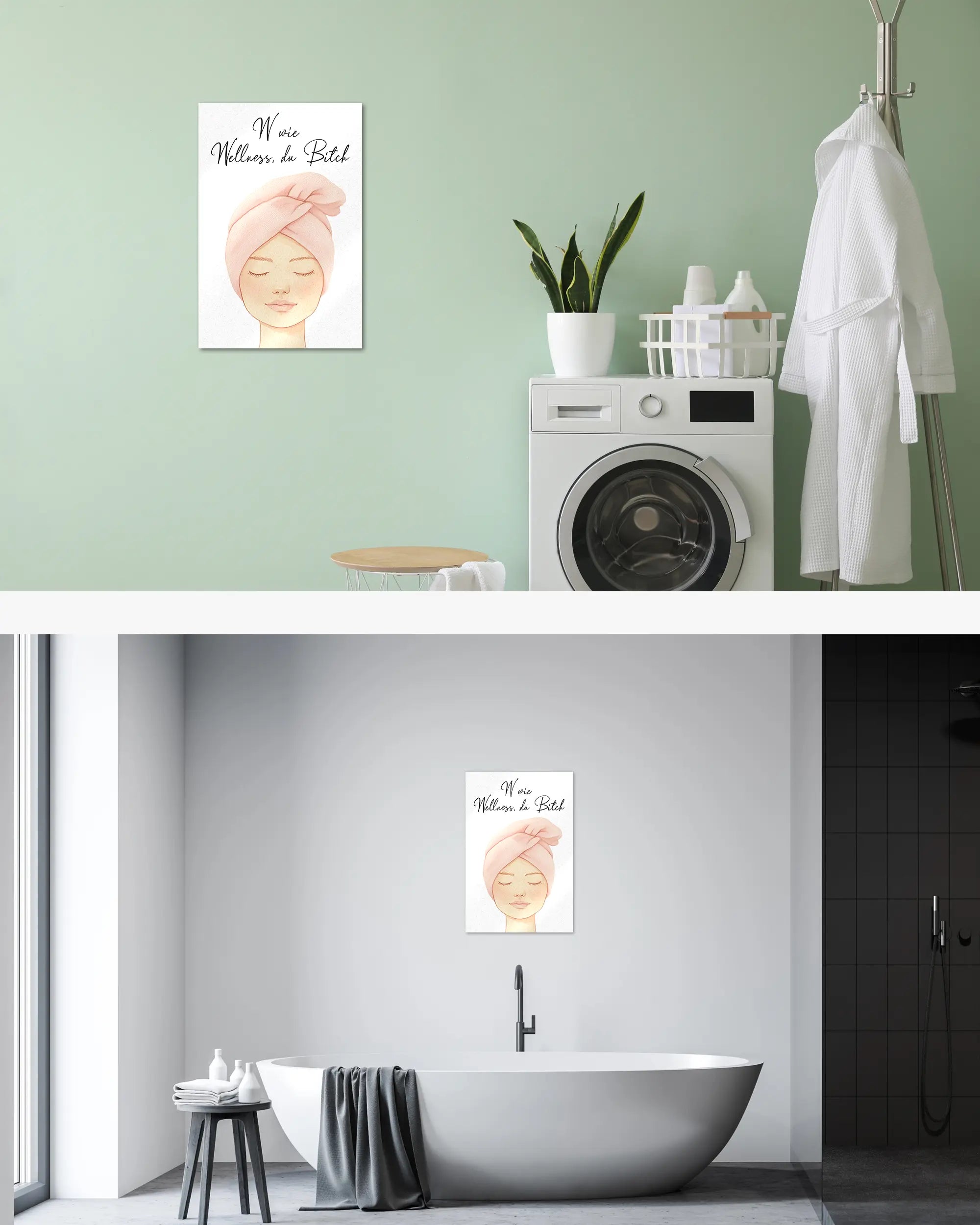 Zimmeransicht des Poster Plate Designs Wellness Routine im Metallic Style in der Größe Main (40 x 60 cm)