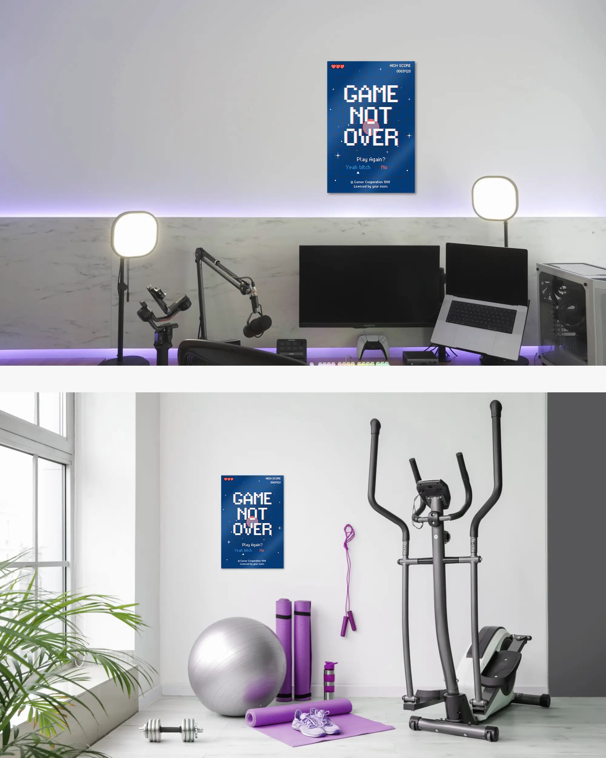 Zimmeransicht des Poster Plate Designs Game not over im Metallic Style in der Größe Main (40 x 60 cm)