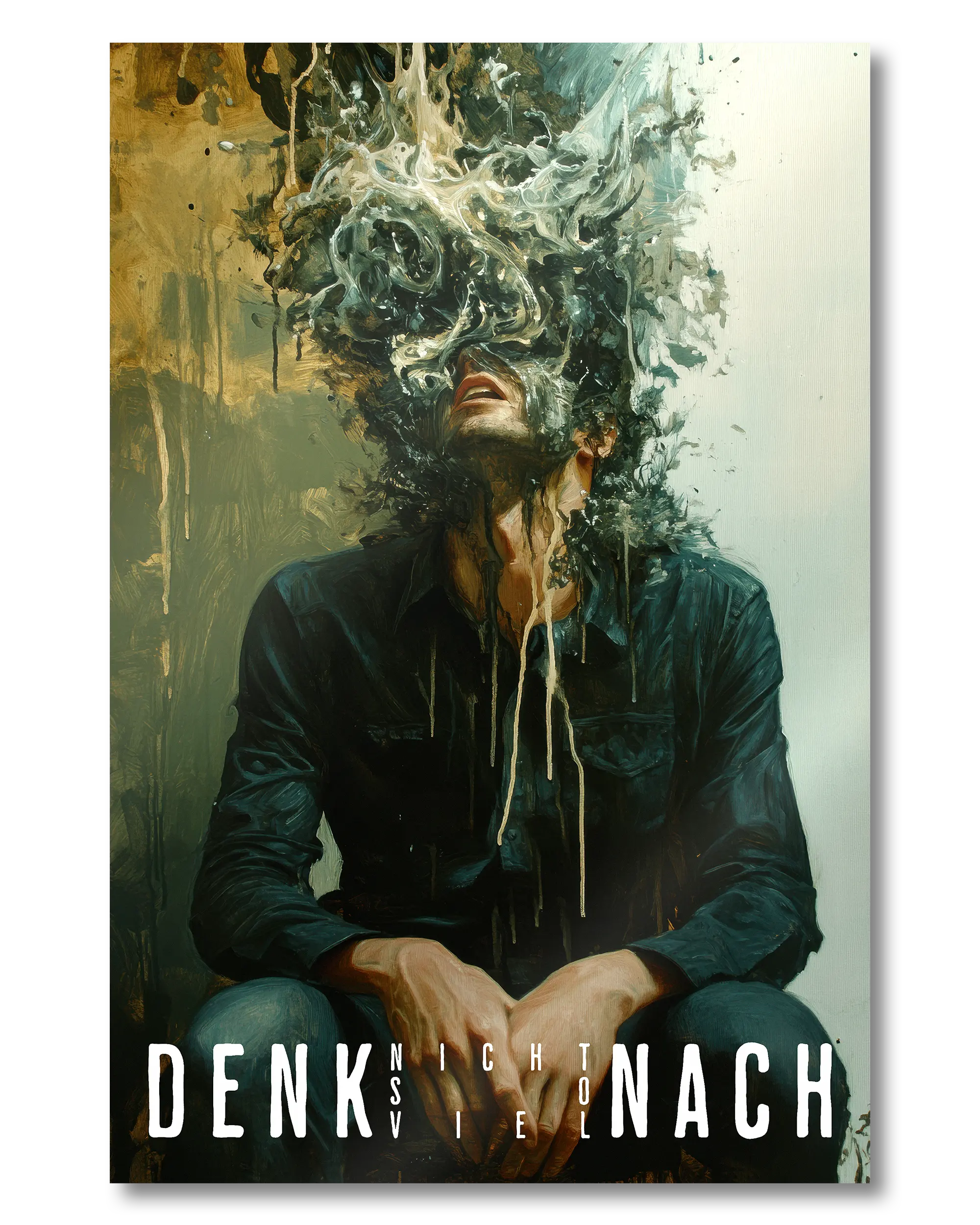 Frontalansicht des Poster Plate Designs Denkblockade im Metallic Style in der Größe Mini (20 x 30 cm)