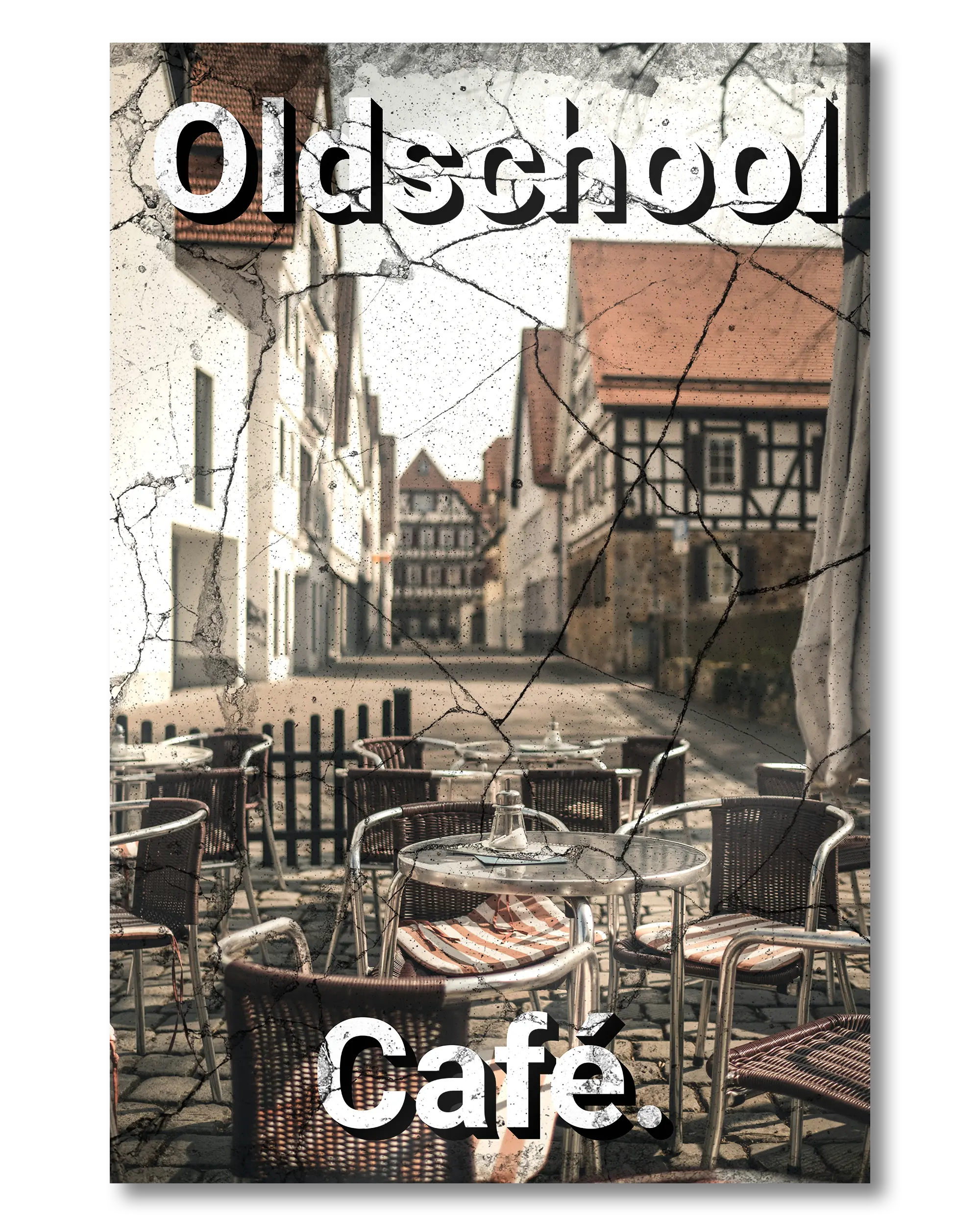 Frontalansicht des Poster Plate Designs Oldschool Café im Metallic Style in der Größe Mini (20 x 30 cm)