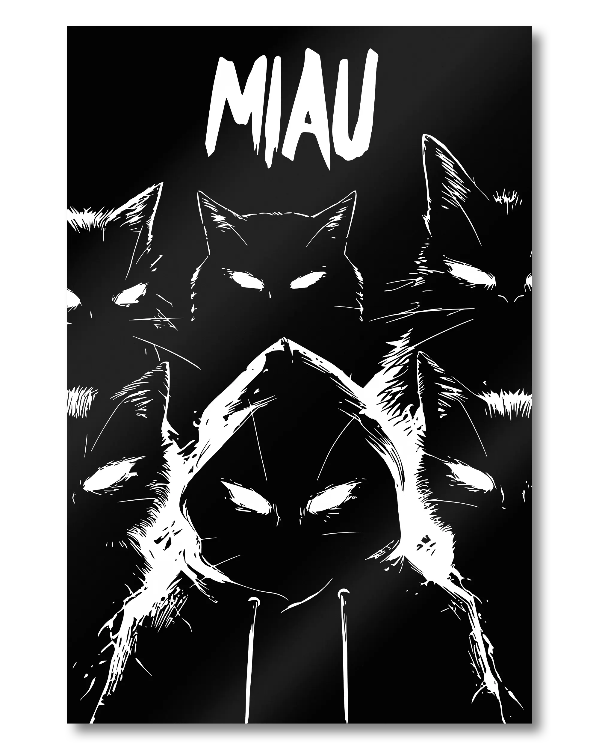 Frontalansicht des Poster Plate Designs Miau Gang im Metallic Style in der Größe Mini (20 x 30 cm)