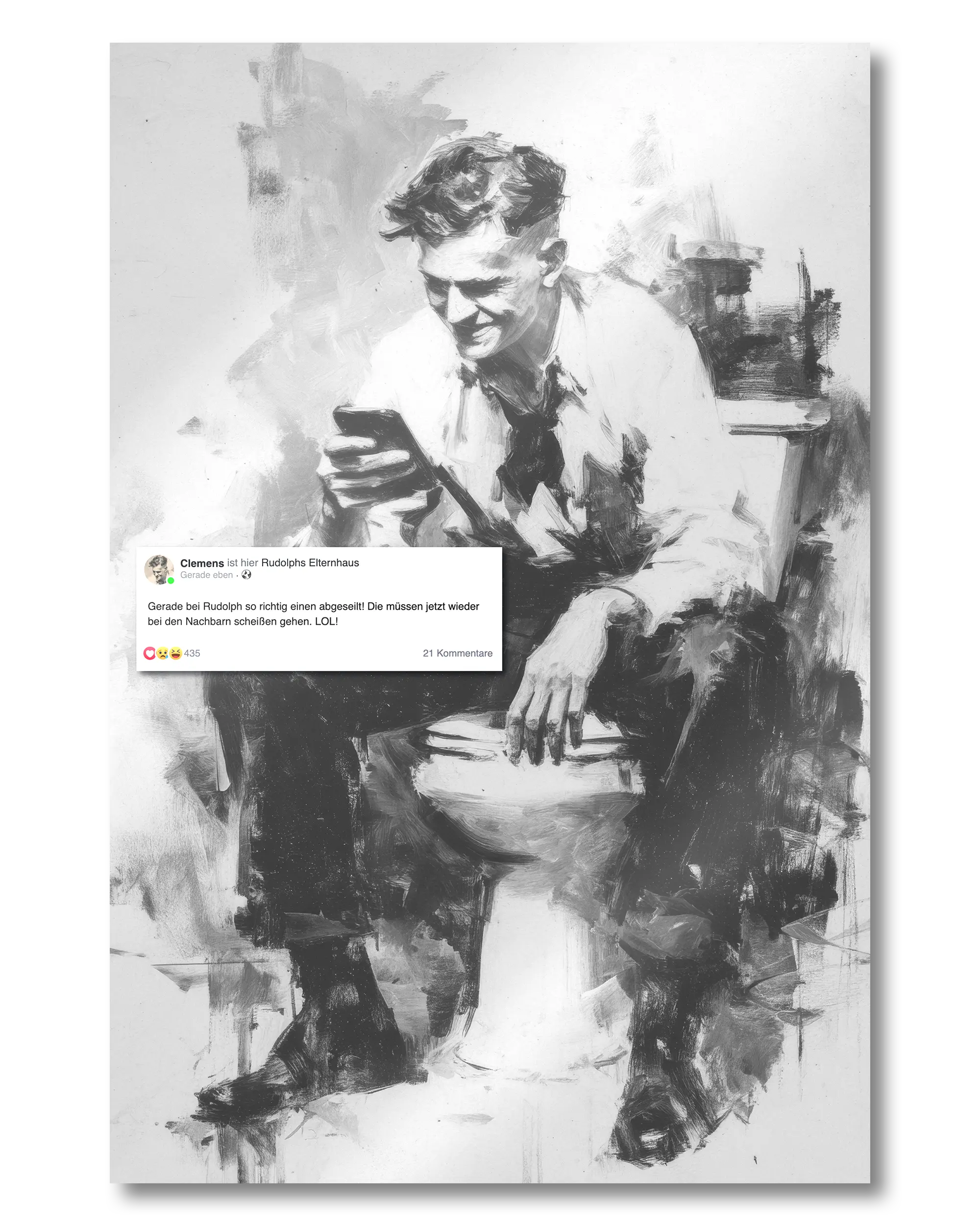 Frontalansicht des Poster Plate Designs Clemens kackt im Metallic Style in der Größe Mini (20 x 30 cm)