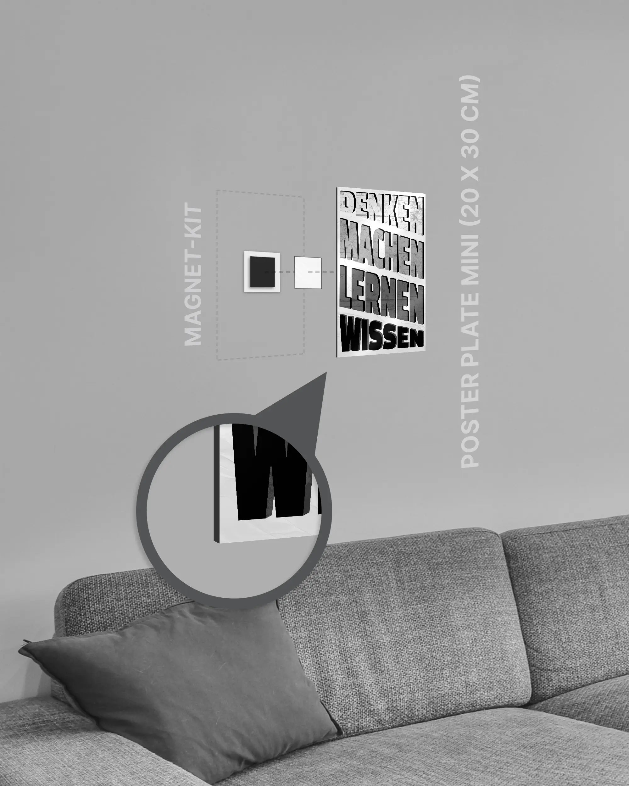 Magnet-Kit Seitenansicht des Poster Plate Designs Der Weg zum Wissen im Metallic Style in der Größe Mini (20 x 30 cm)