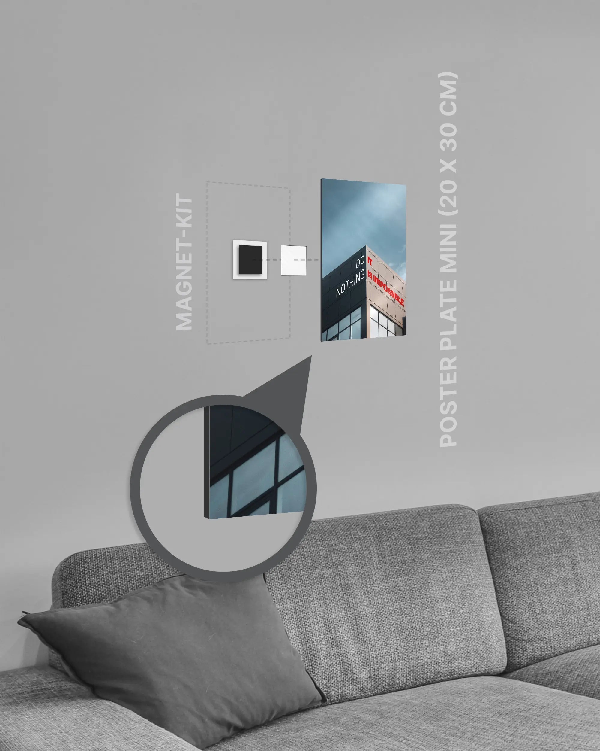 Magnet-Kit Seitenansicht des Poster Plate Designs Do Nothing im Metallic Style in der Größe Mini (20 x 30 cm)