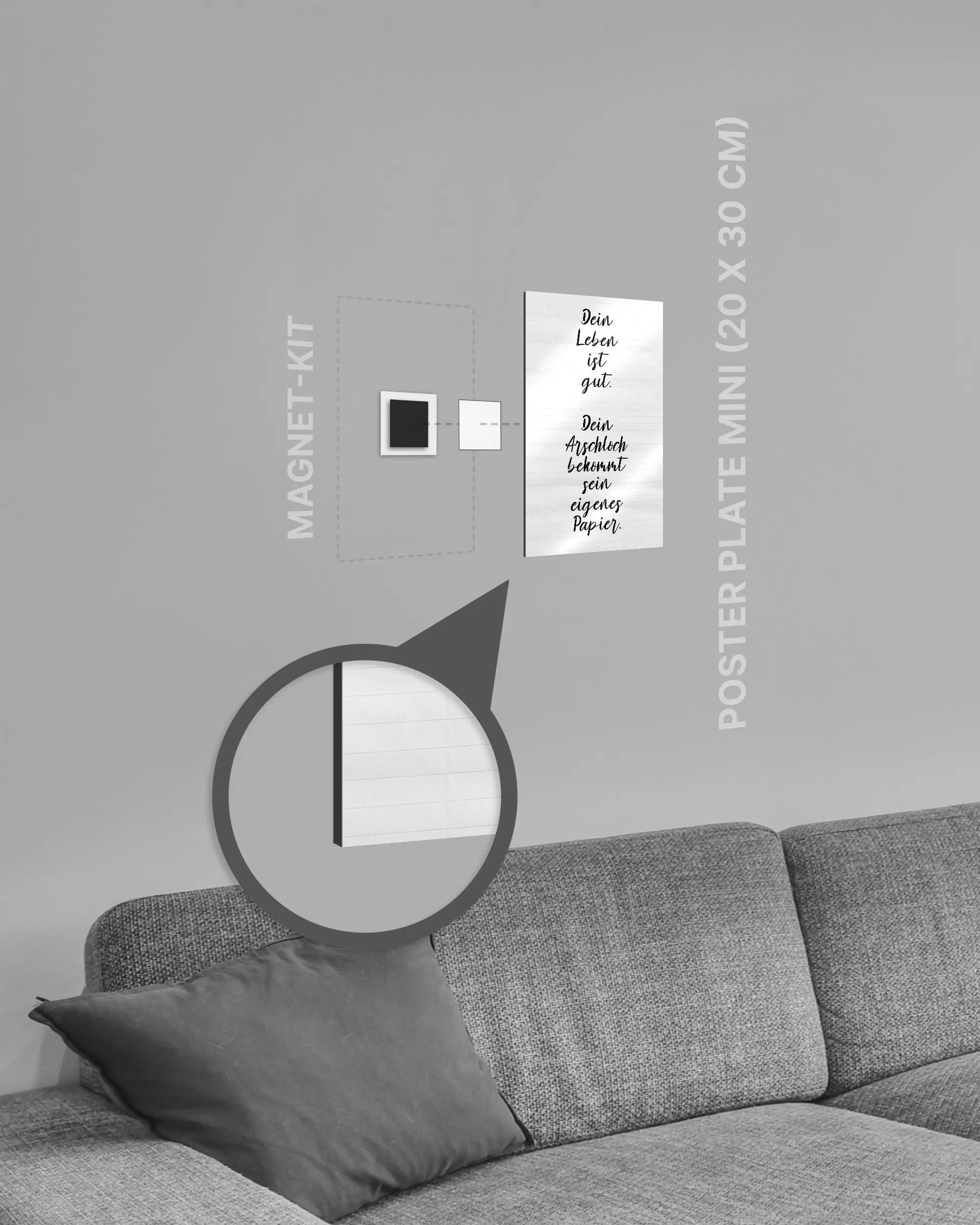 Magnet-Kit Seitenansicht des Poster Plate Designs Gutes Leben im Metallic Style in der Größe Mini (20 x 30 cm)