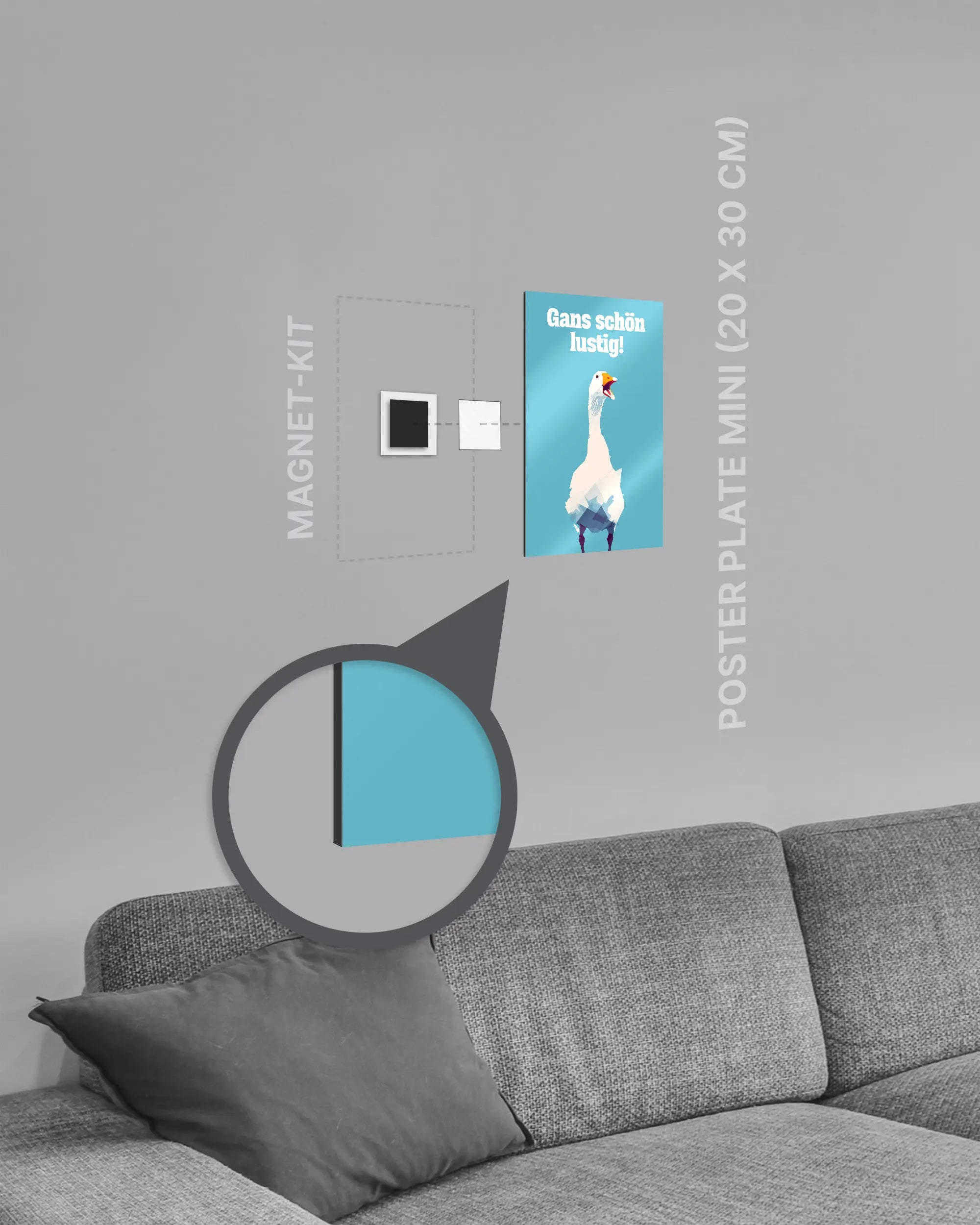 Magnet-Kit Seitenansicht des Poster Plate Designs Gans schön lustig im Metallic Style in der Größe Mini (20 x 30 cm)