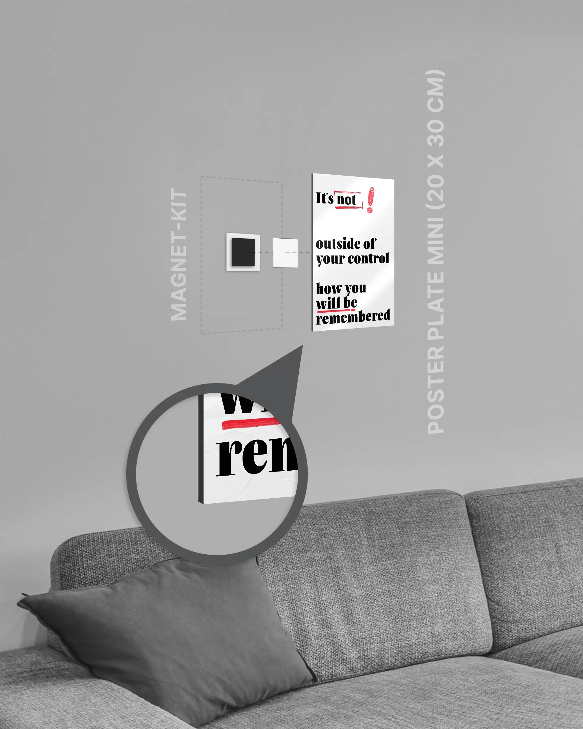 Magnet-Kit Seitenansicht des Poster Plate Designs Write your story im Metallic Style in der Größe Mini (20 x 30 cm)