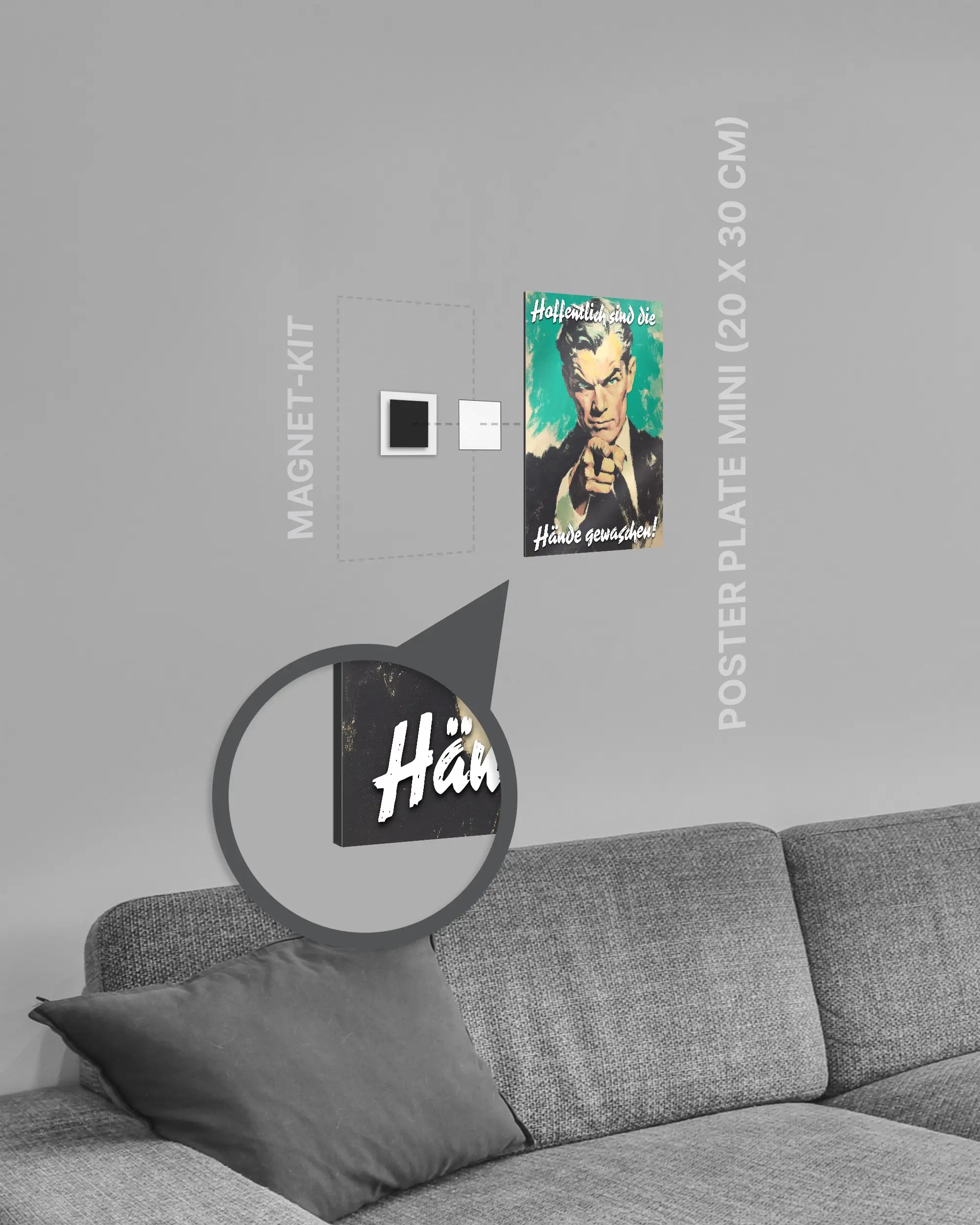 Magnet-Kit Seitenansicht des Poster Plate Designs Besser mit Seife im Metallic Style in der Größe Mini (20 x 30 cm)