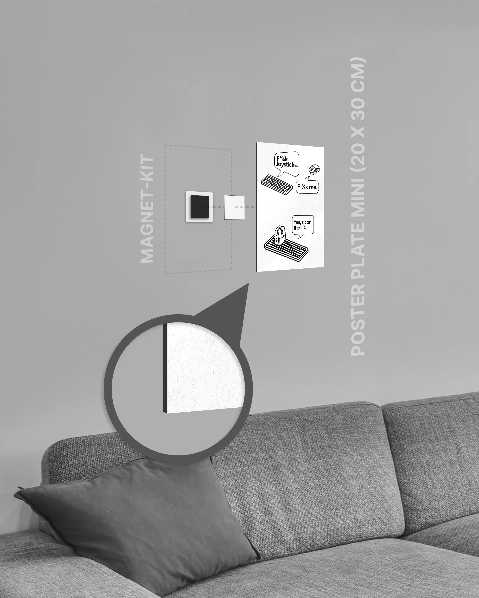 Magnet-Kit Seitenansicht des Poster Plate Designs Keystrokes im Metallic Style in der Größe Mini (20 x 30 cm)