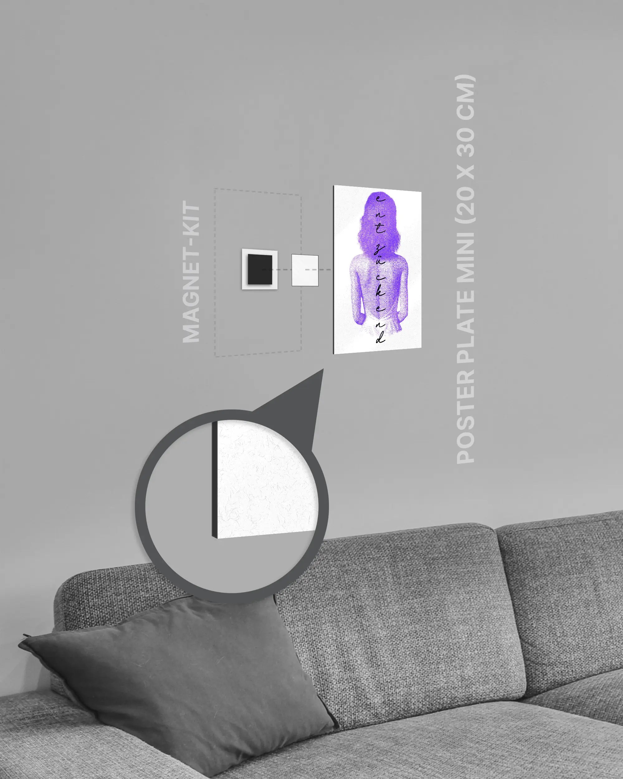 Magnet-Kit Seitenansicht des Poster Plate Designs Rückendeckung im Metallic Style in der Größe Mini (20 x 30 cm)