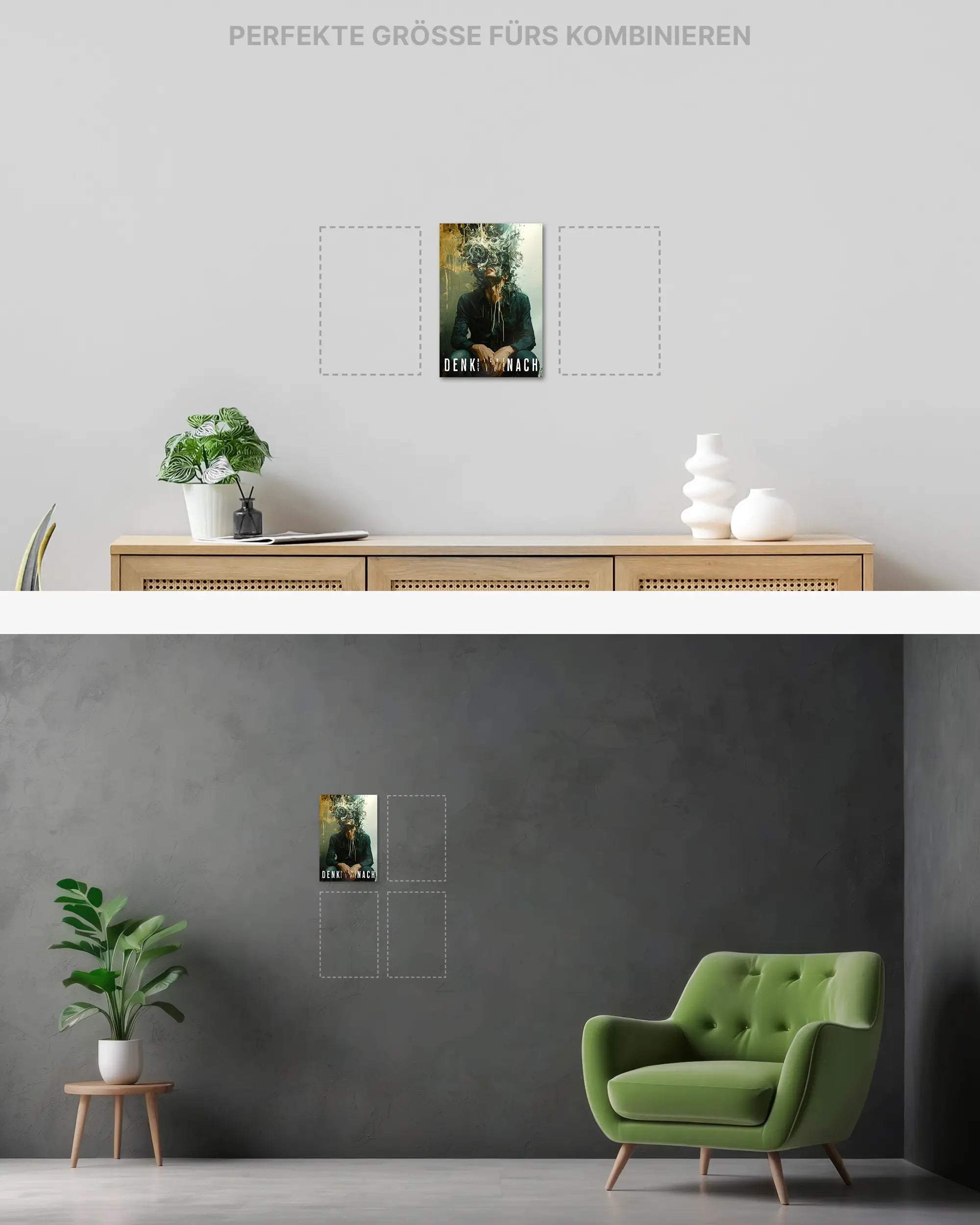 Wandansicht des Poster Plate Designs Denkblockade im Metallic Style in der Größe Mini (20 x 30 cm)