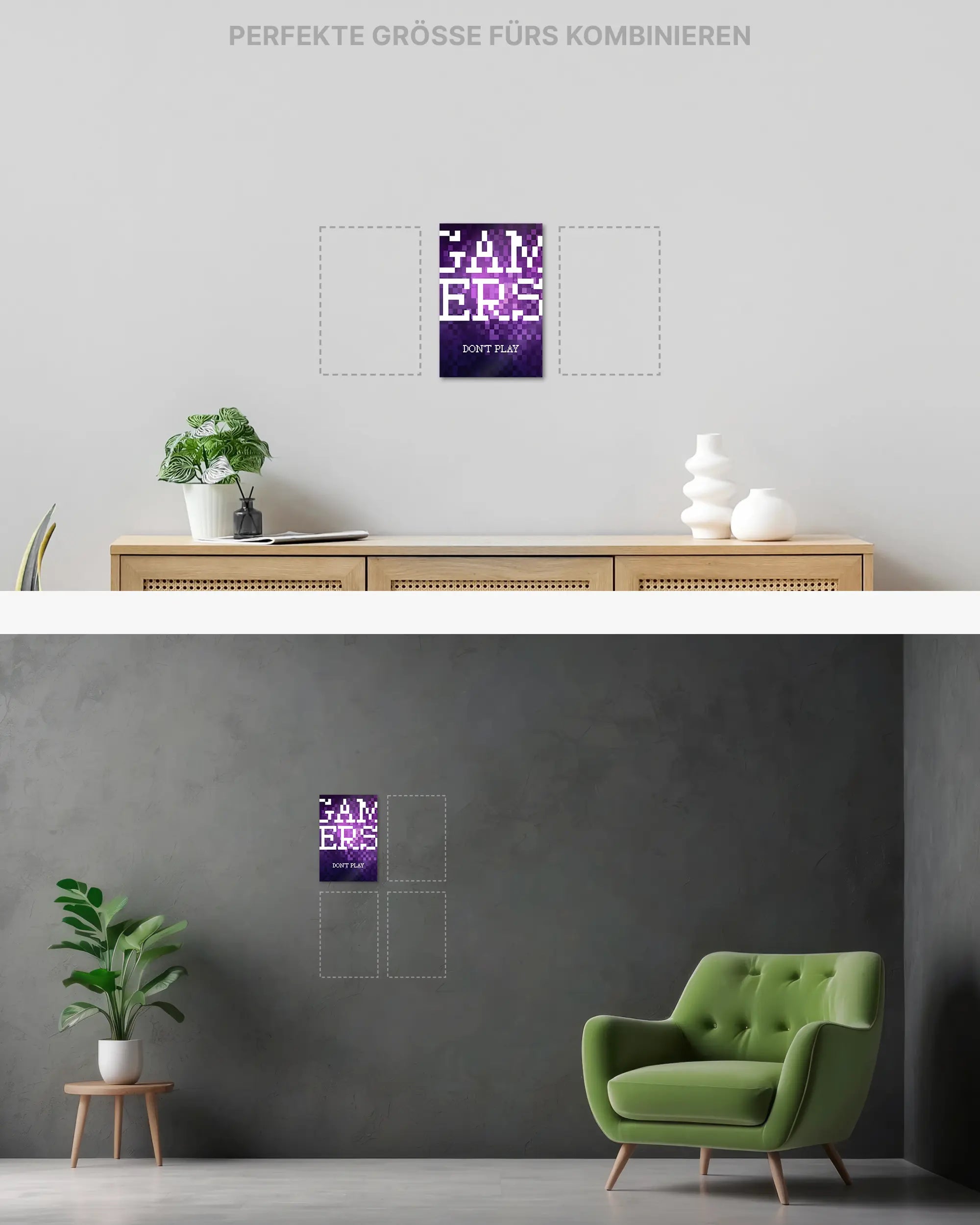 Wandansicht des Poster Plate Designs Gamers don't play im Metallic Style in der Größe Mini (20 x 30 cm)