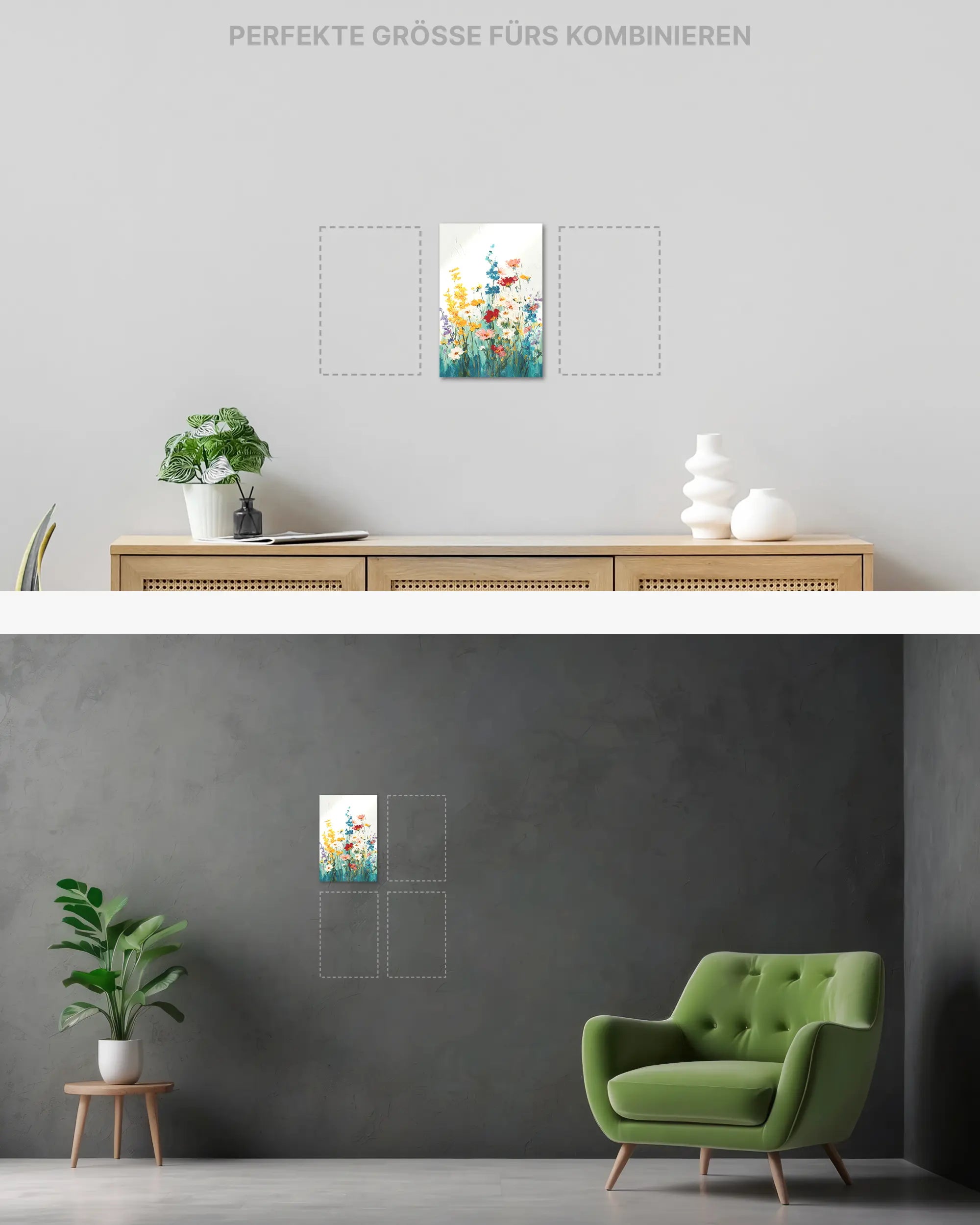 Wandansicht des Poster Plate Designs Blühen statt Mühen im Metallic Style in der Größe Mini (20 x 30 cm)