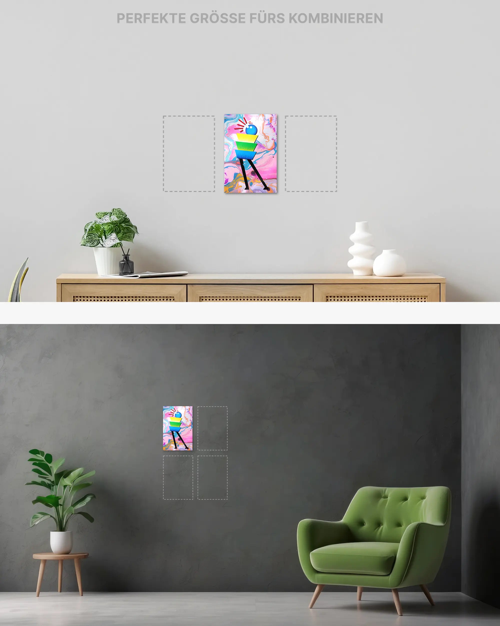 Wandansicht des Poster Plate Designs Ein Kunstwerk im Metallic Style in der Größe Mini (20 x 30 cm)