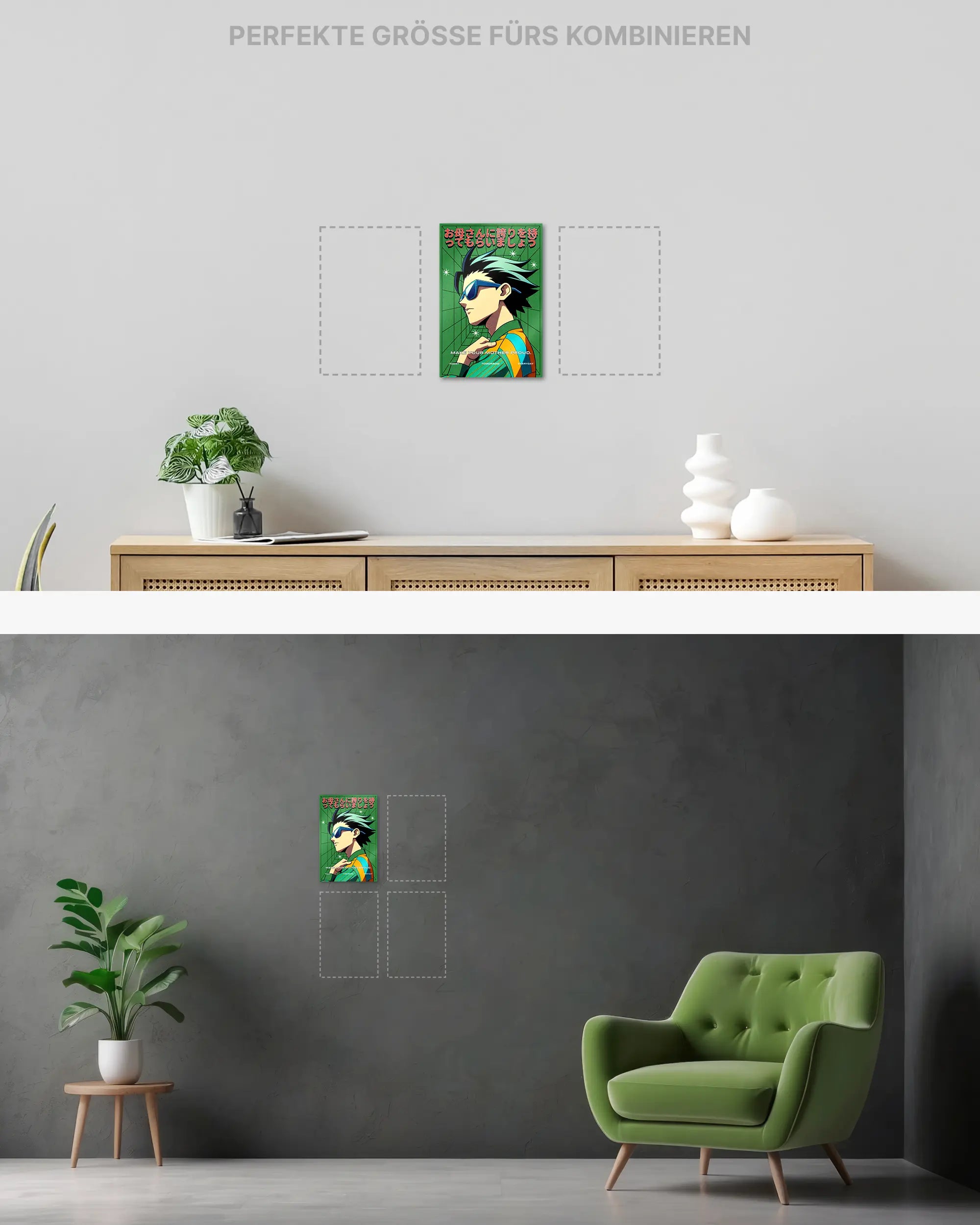 Wandansicht des Poster Plate Designs Make her proud im Metallic Style in der Größe Mini (20 x 30 cm)