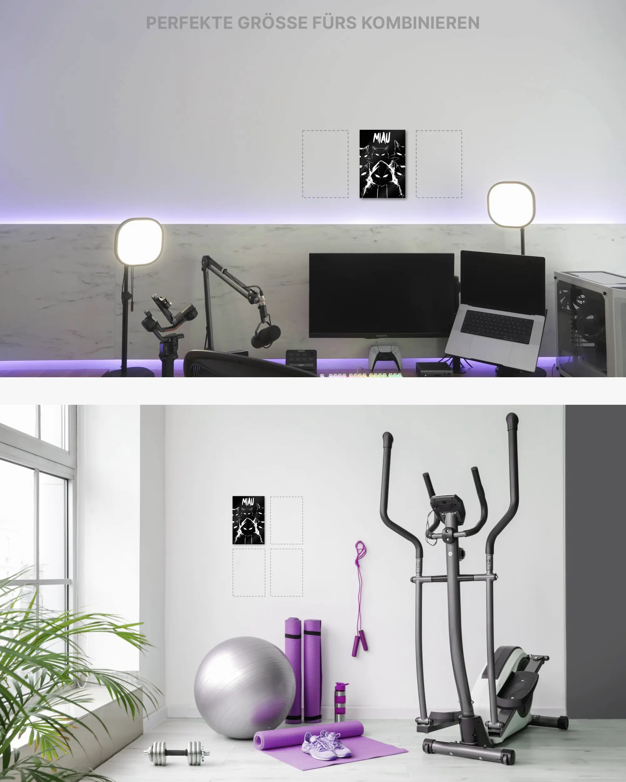 Zimmeransicht des Poster Plate Designs Miau Gang im Metallic Style in der Größe Mini (20 x 30 cm)