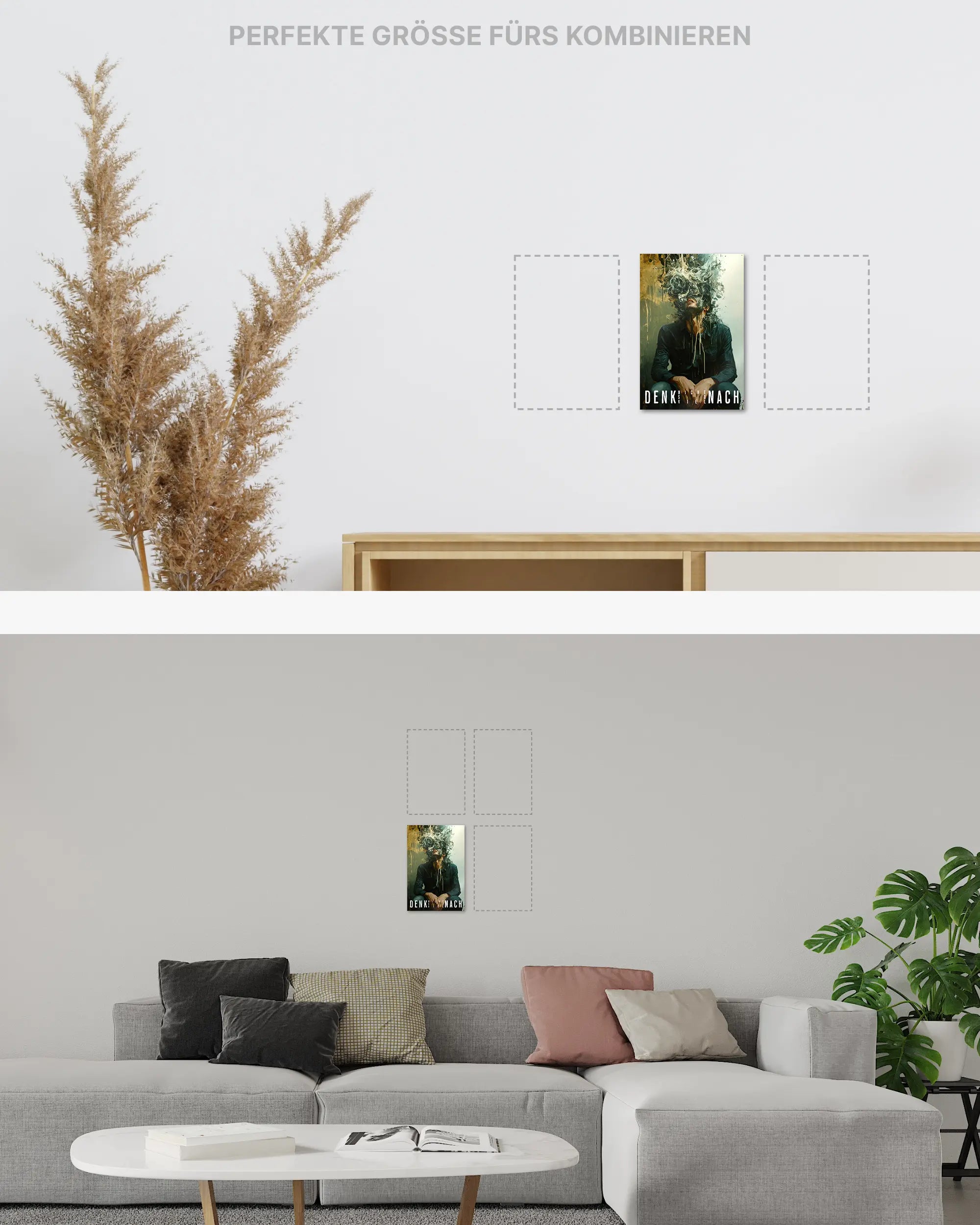 Zimmeransicht des Poster Plate Designs Denkblockade im Metallic Style in der Größe Mini (20 x 30 cm)