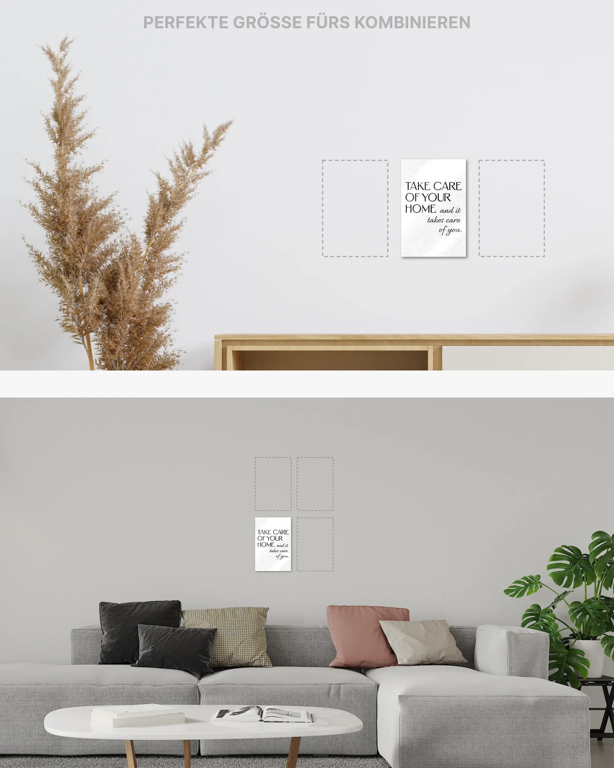 Zimmeransicht des Poster Plate Designs Take Care im Metallic Style in der Größe Mini (20 x 30 cm)