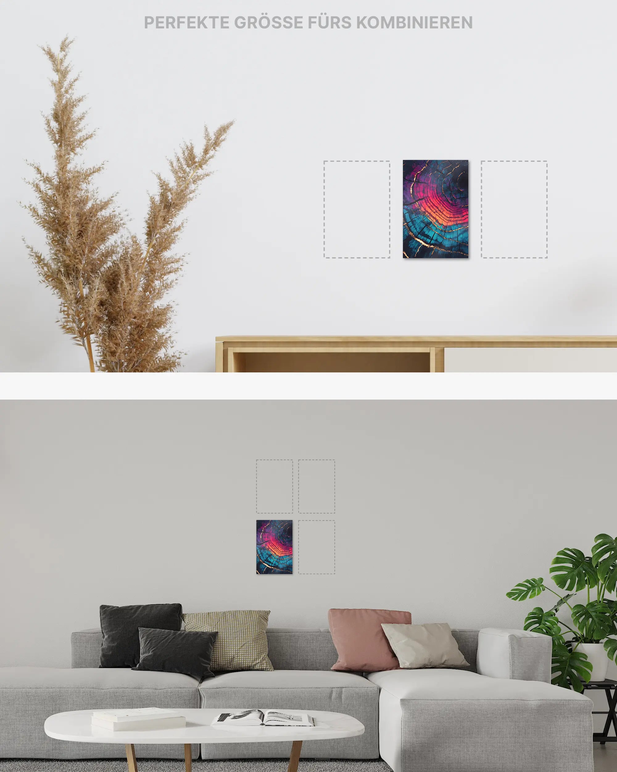 Zimmeransicht des Poster Plate Designs Rindenroulette im Metallic Style in der Größe Mini (20 x 30 cm)