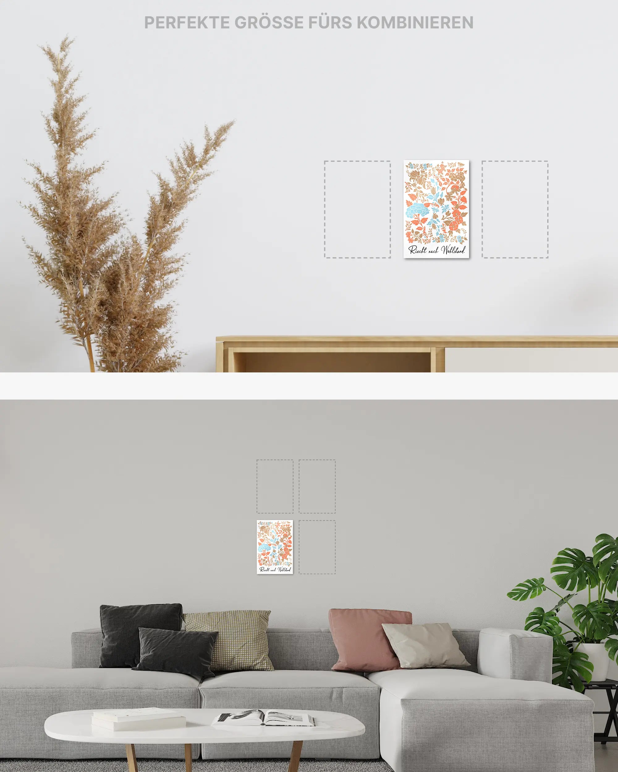 Zimmeransicht des Poster Plate Designs Wohlstandsduft im Metallic Style in der Größe Mini (20 x 30 cm)