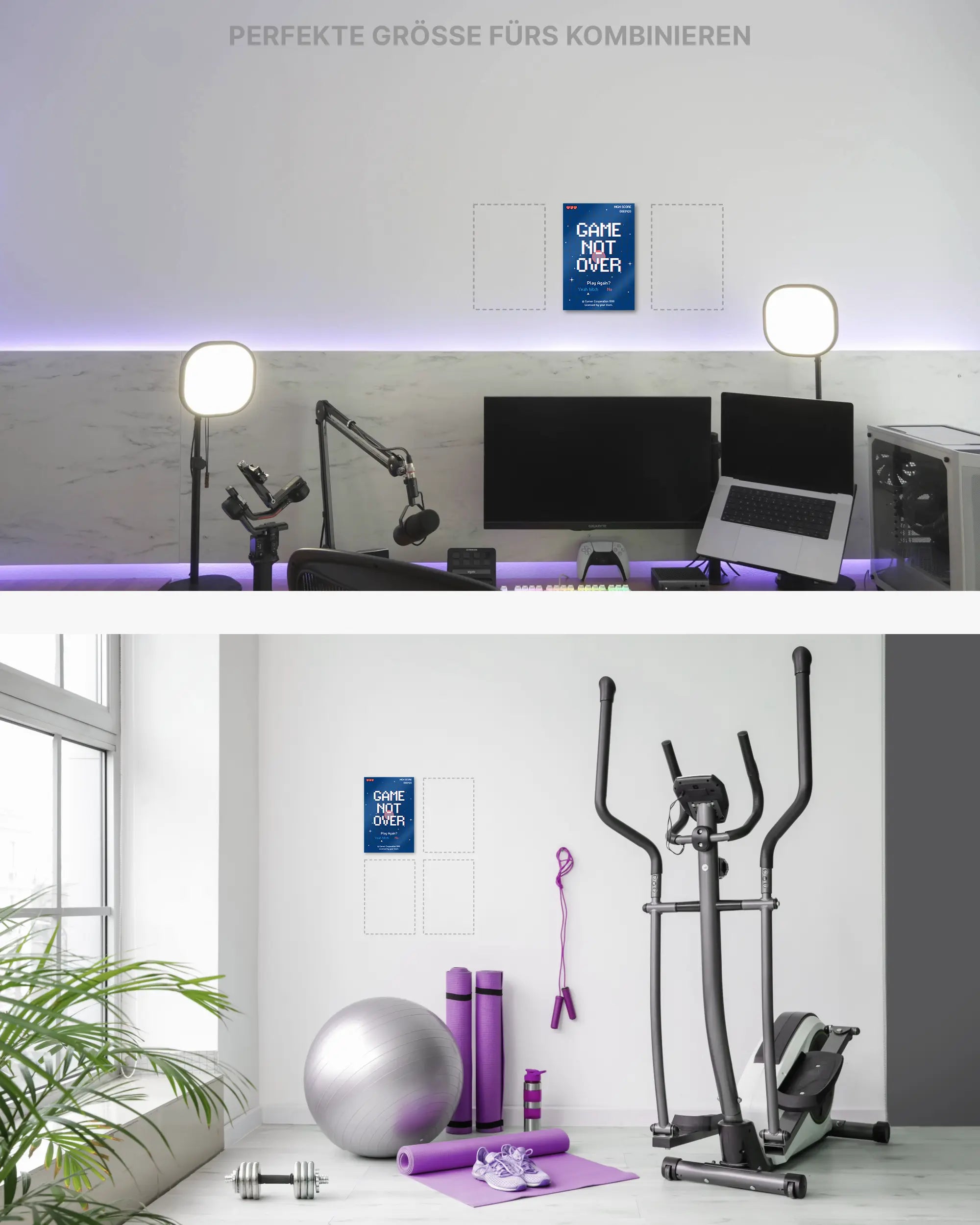 Zimmeransicht des Poster Plate Designs Game not over im Metallic Style in der Größe Mini (20 x 30 cm)