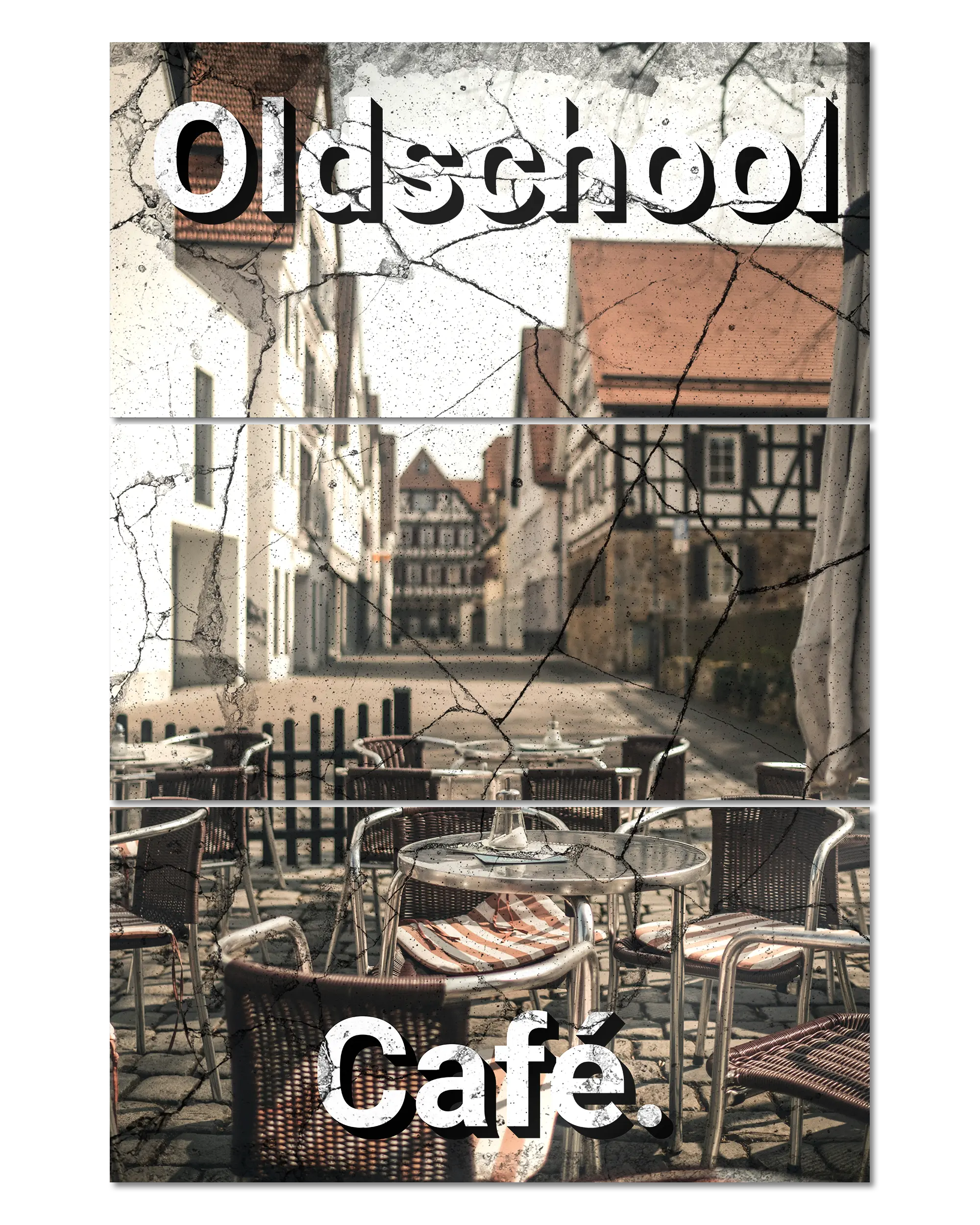 Frontalansicht des Poster Plate Designs Oldschool Café im Metallic Style in der Größe Mighty (60 x 90 cm)