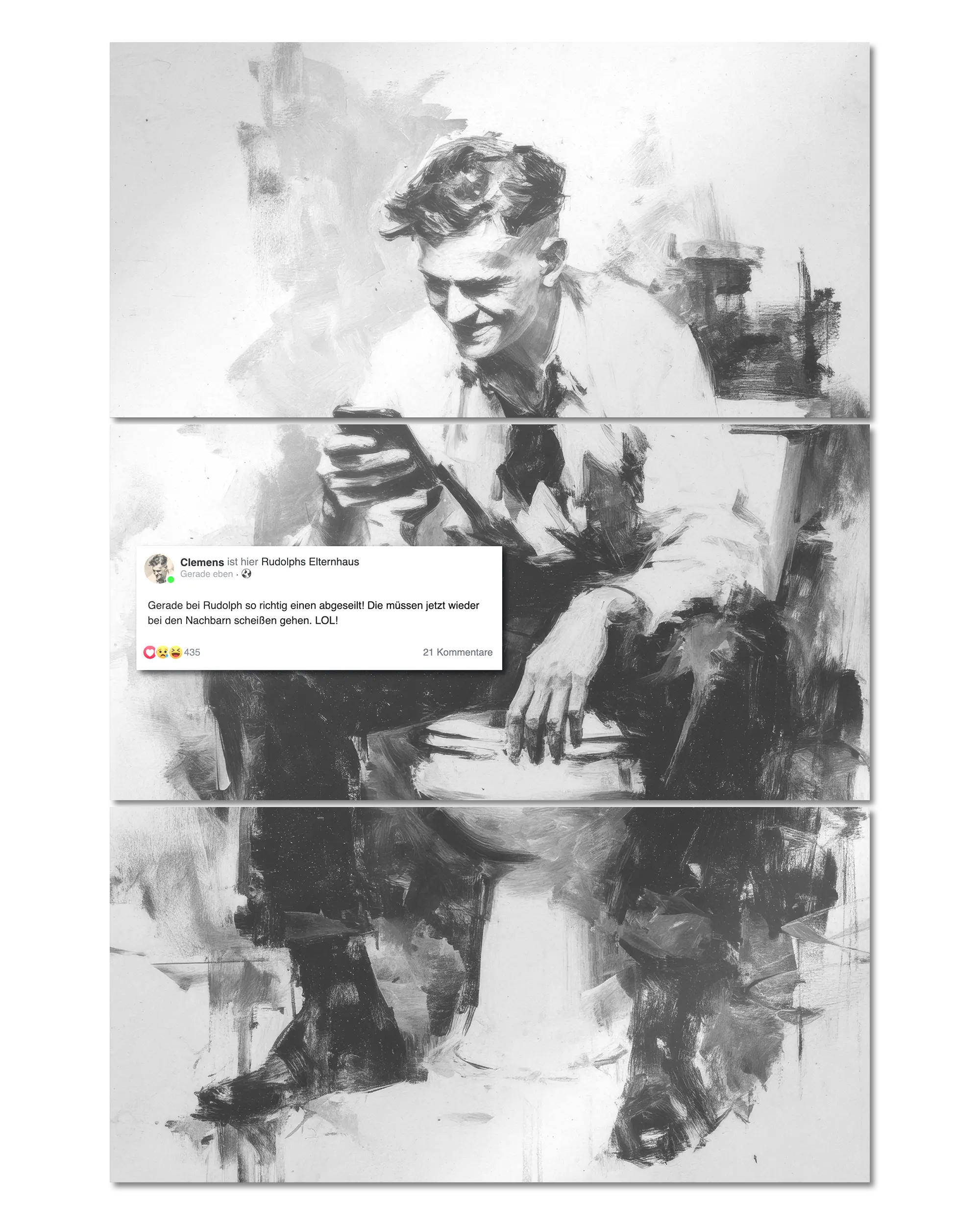 Frontalansicht des Poster Plate Designs Clemens kackt im Metallic Style in der Größe Mighty (60 x 90 cm)