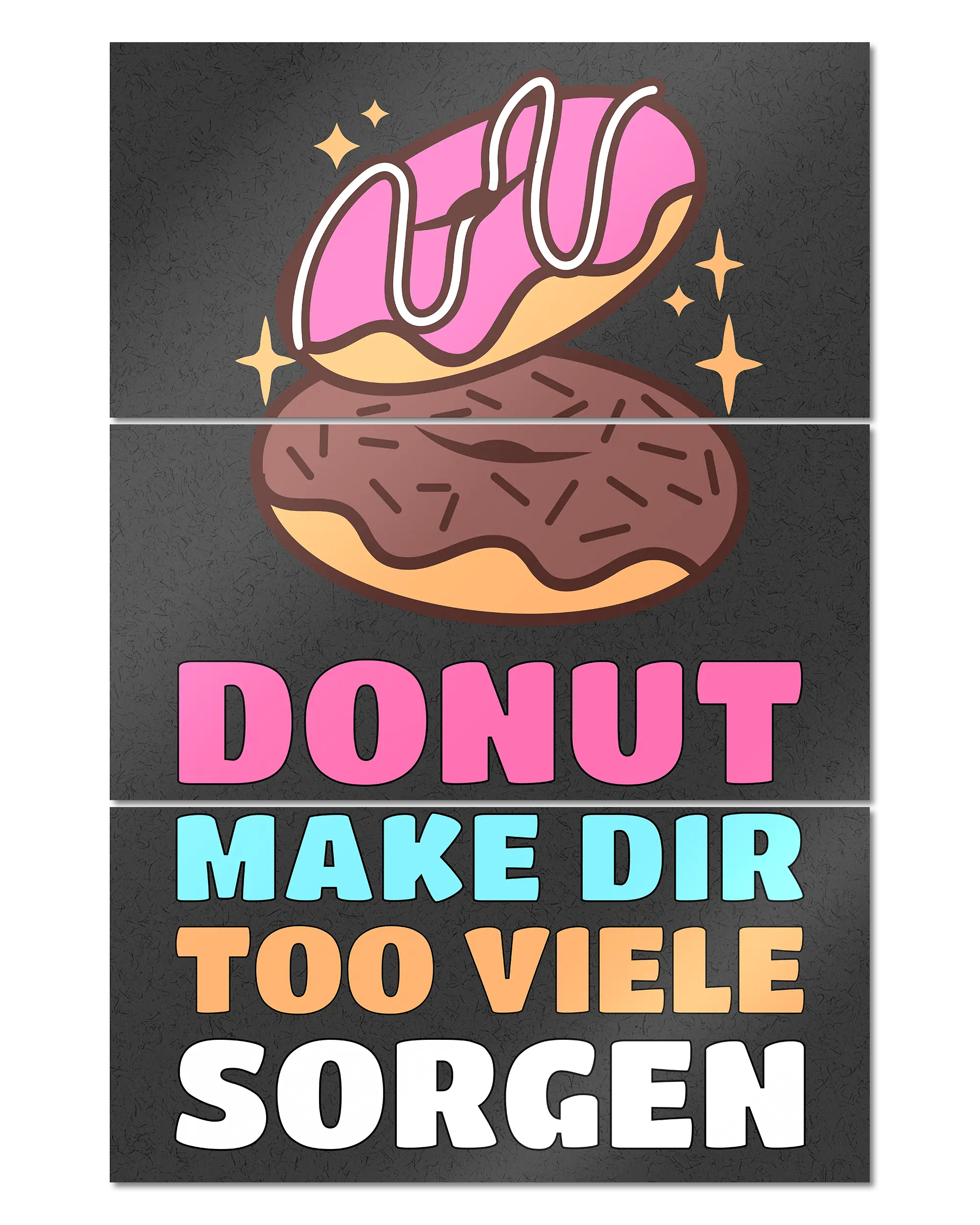 Frontalansicht des Poster Plate Designs Donut Worry im Metallic Style in der Größe Mighty (60 x 90 cm)