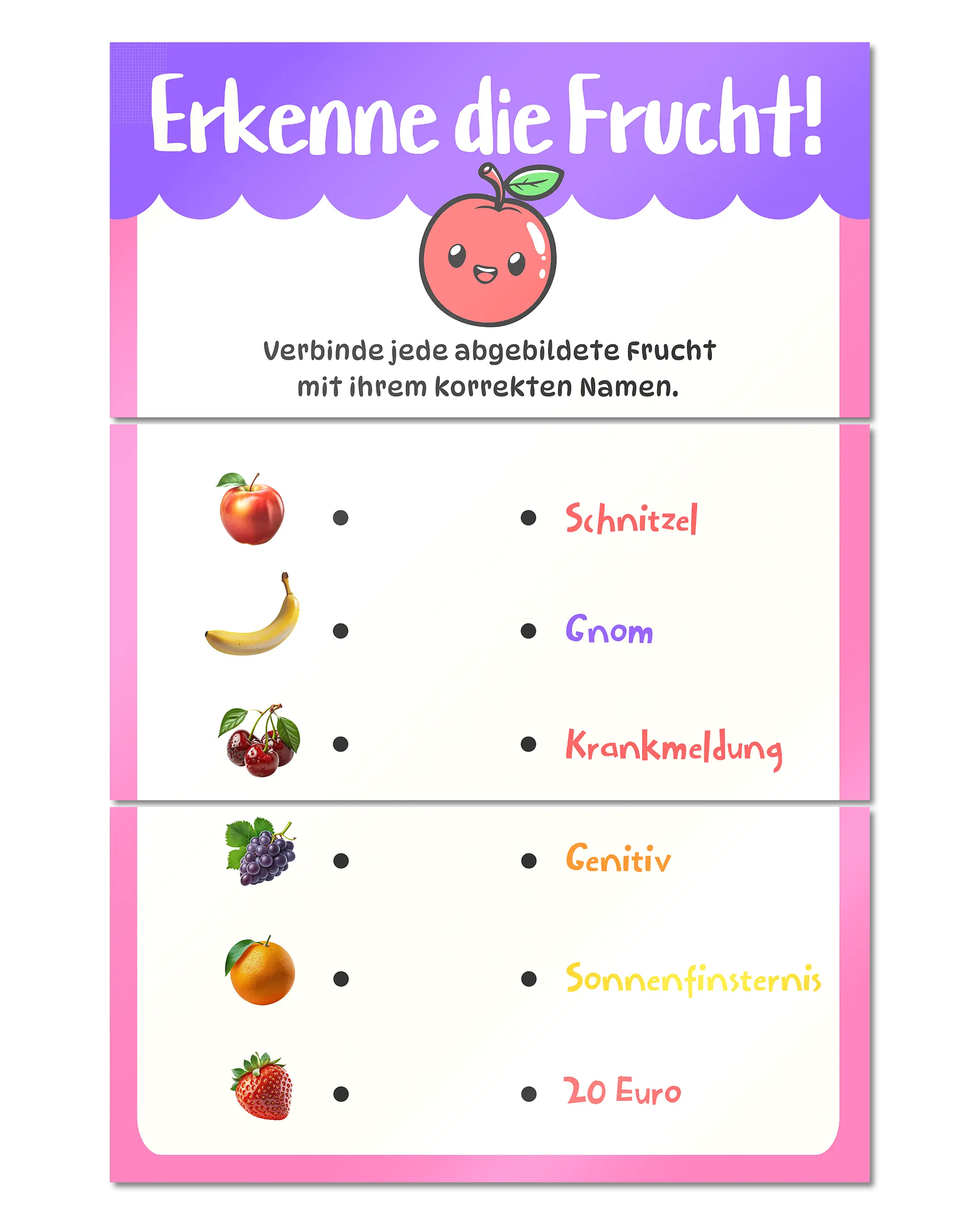 Frontalansicht des Poster Plate Designs Fruchtvokabeln im Metallic Style in der Größe Mighty (60 x 90 cm)