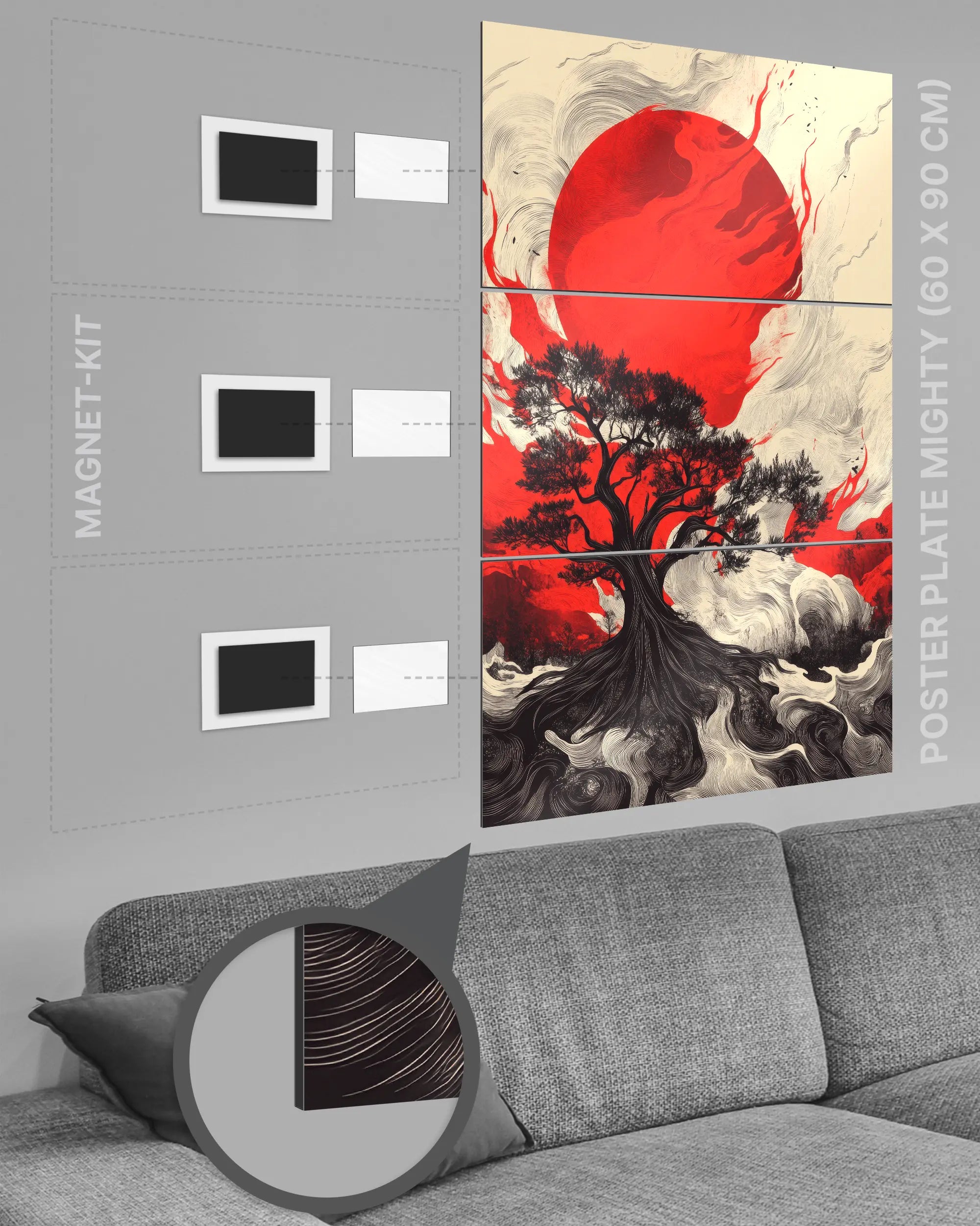 Magnet-Kit Seitenansicht des Poster Plate Designs Japan is lit im Metallic Style in der Größe Mighty (60 x 90 cm)