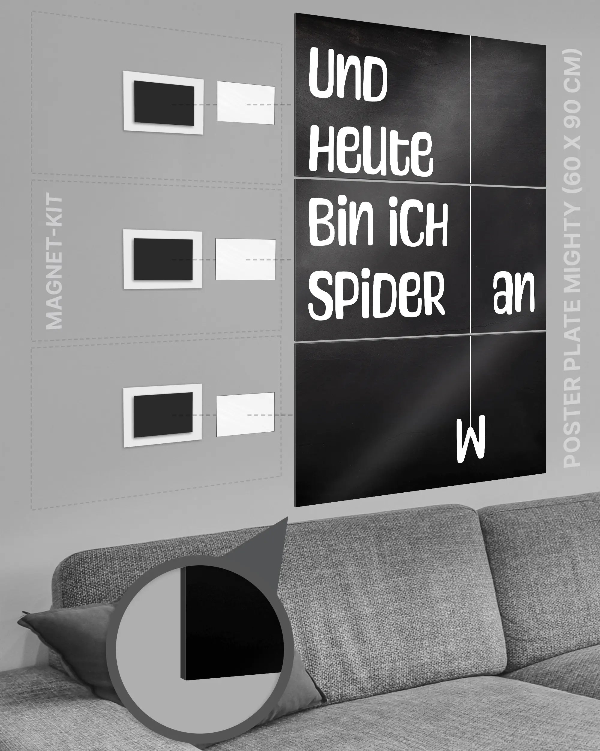 Magnet-Kit Seitenansicht des Poster Plate Designs Abhängen im Metallic Style in der Größe Mighty (60 x 90 cm)