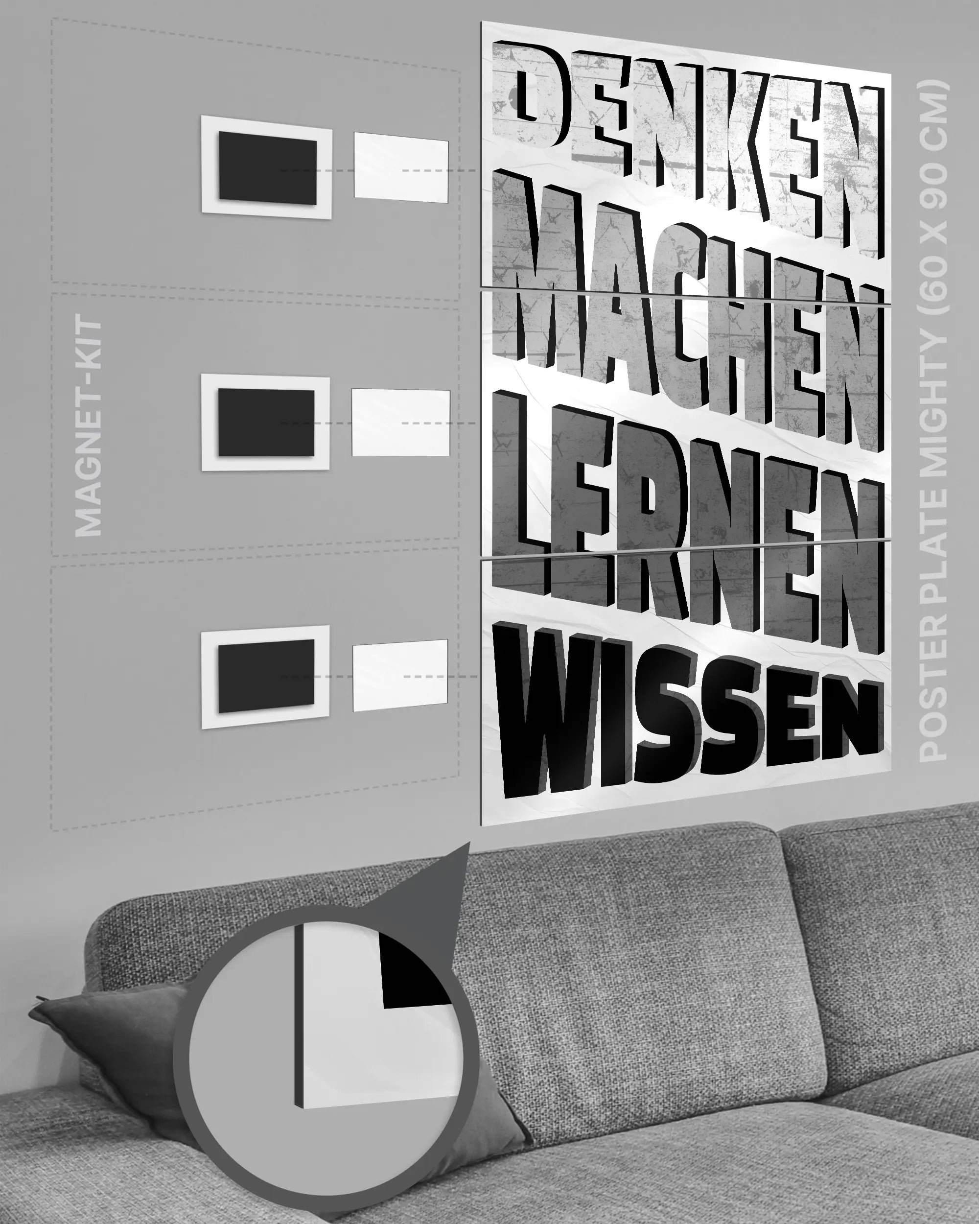 Magnet-Kit Seitenansicht des Poster Plate Designs Der Weg zum Wissen im Metallic Style in der Größe Mighty (60 x 90 cm)
