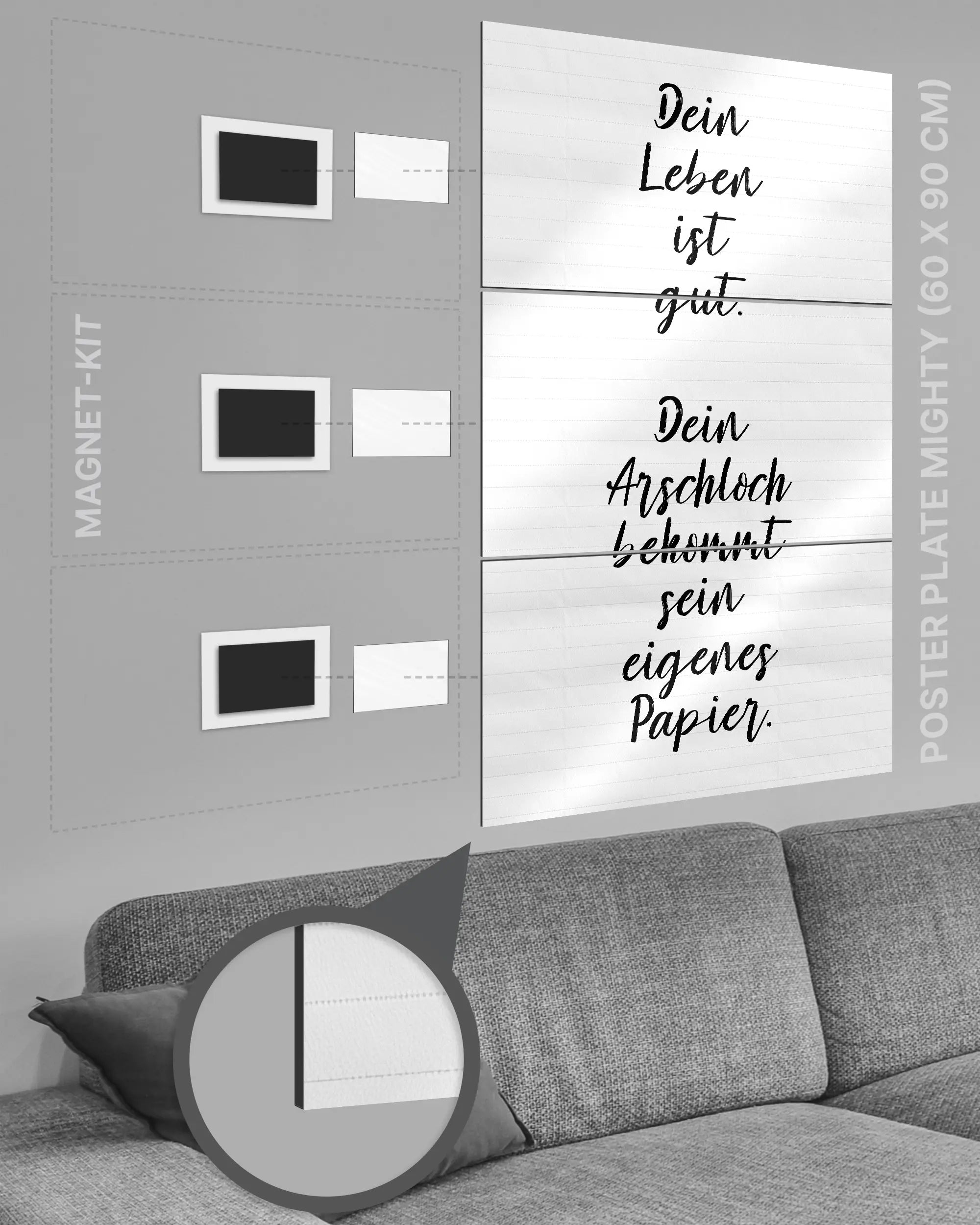 Magnet-Kit Seitenansicht des Poster Plate Designs Gutes Leben im Metallic Style in der Größe Mighty (60 x 90 cm)