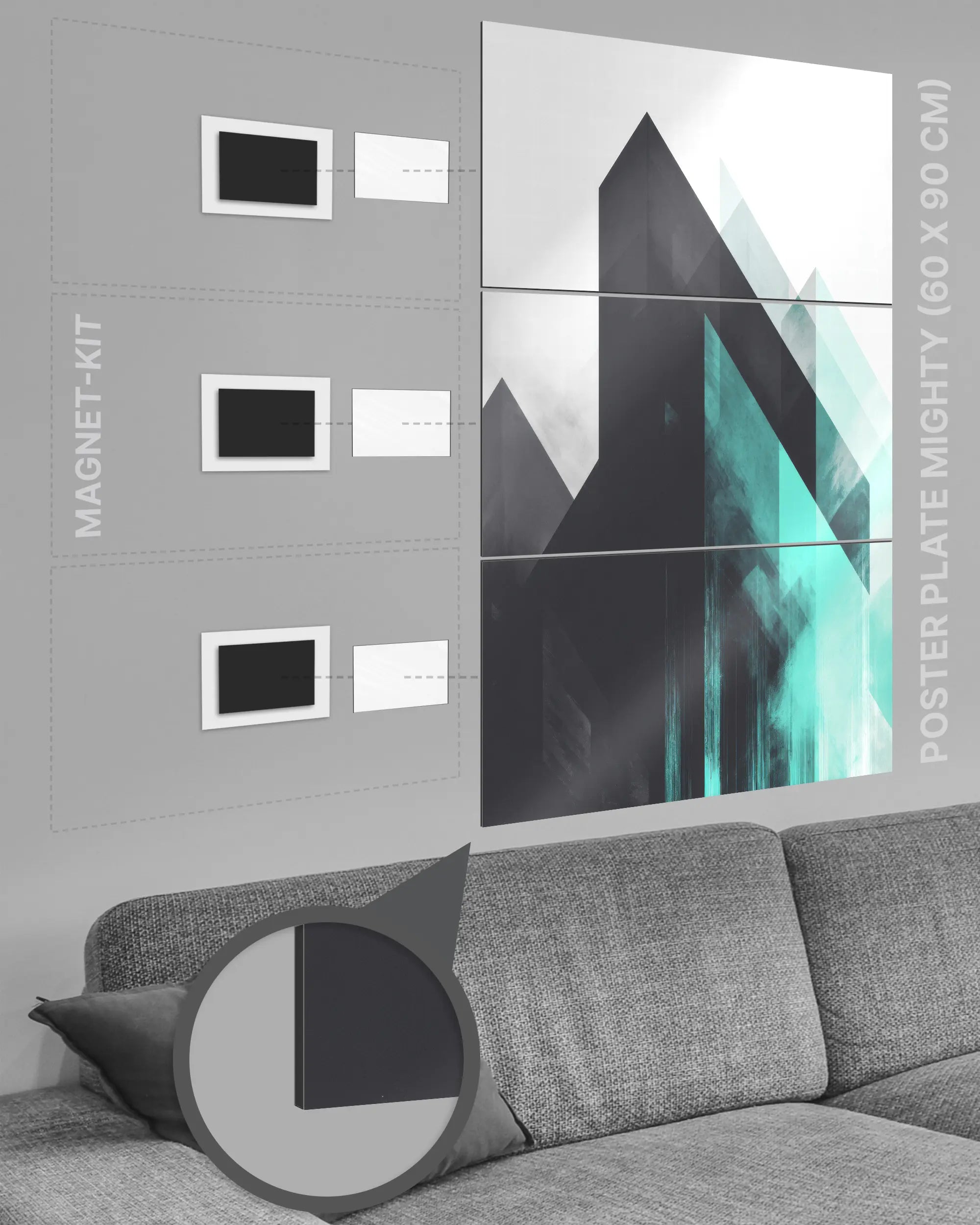 Magnet-Kit Seitenansicht des Poster Plate Designs Ein Abstrakt im Metallic Style in der Größe Mighty (60 x 90 cm)