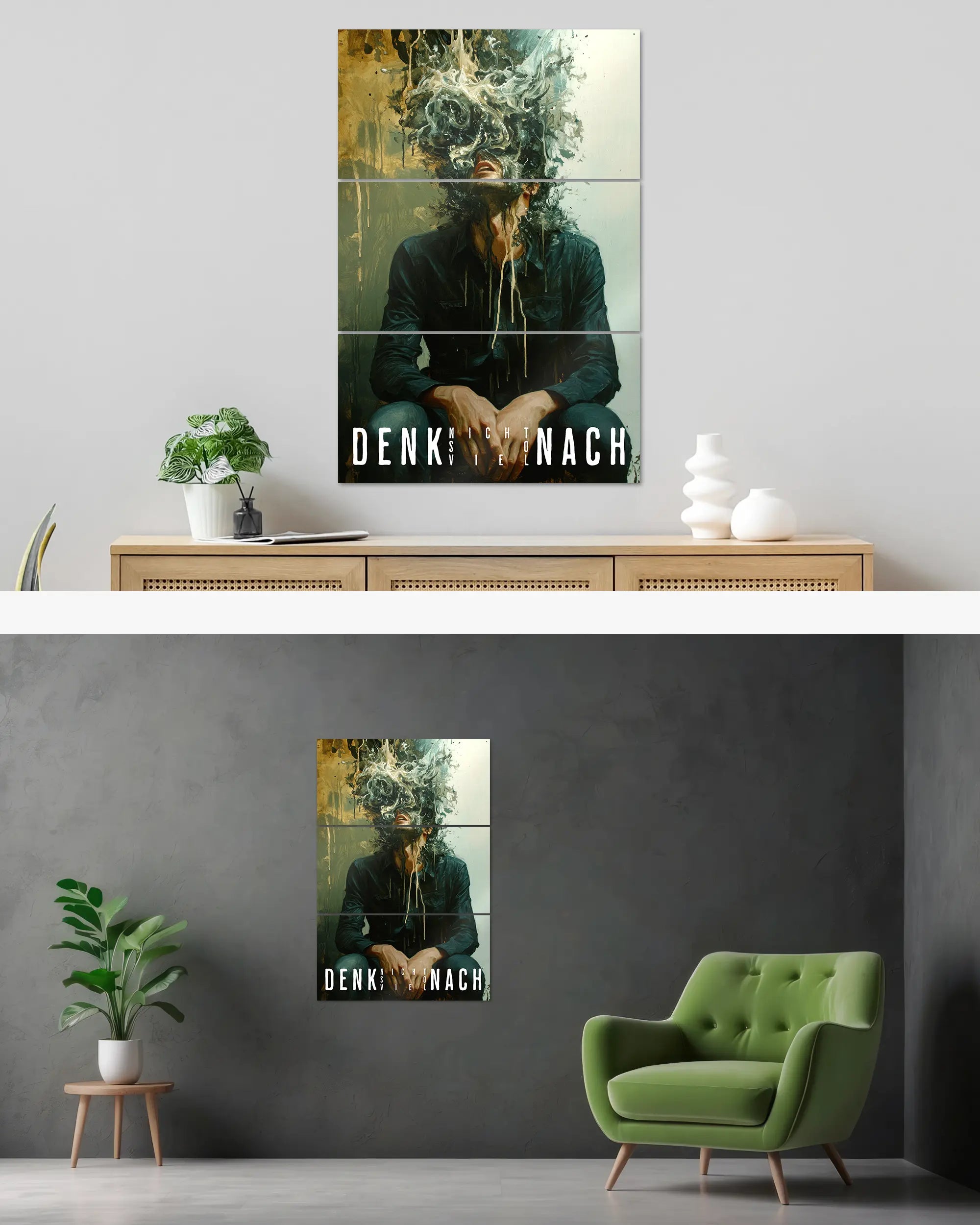 Wandansicht des Poster Plate Designs Denkblockade im Metallic Style in der Größe Mighty (60 x 90 cm)