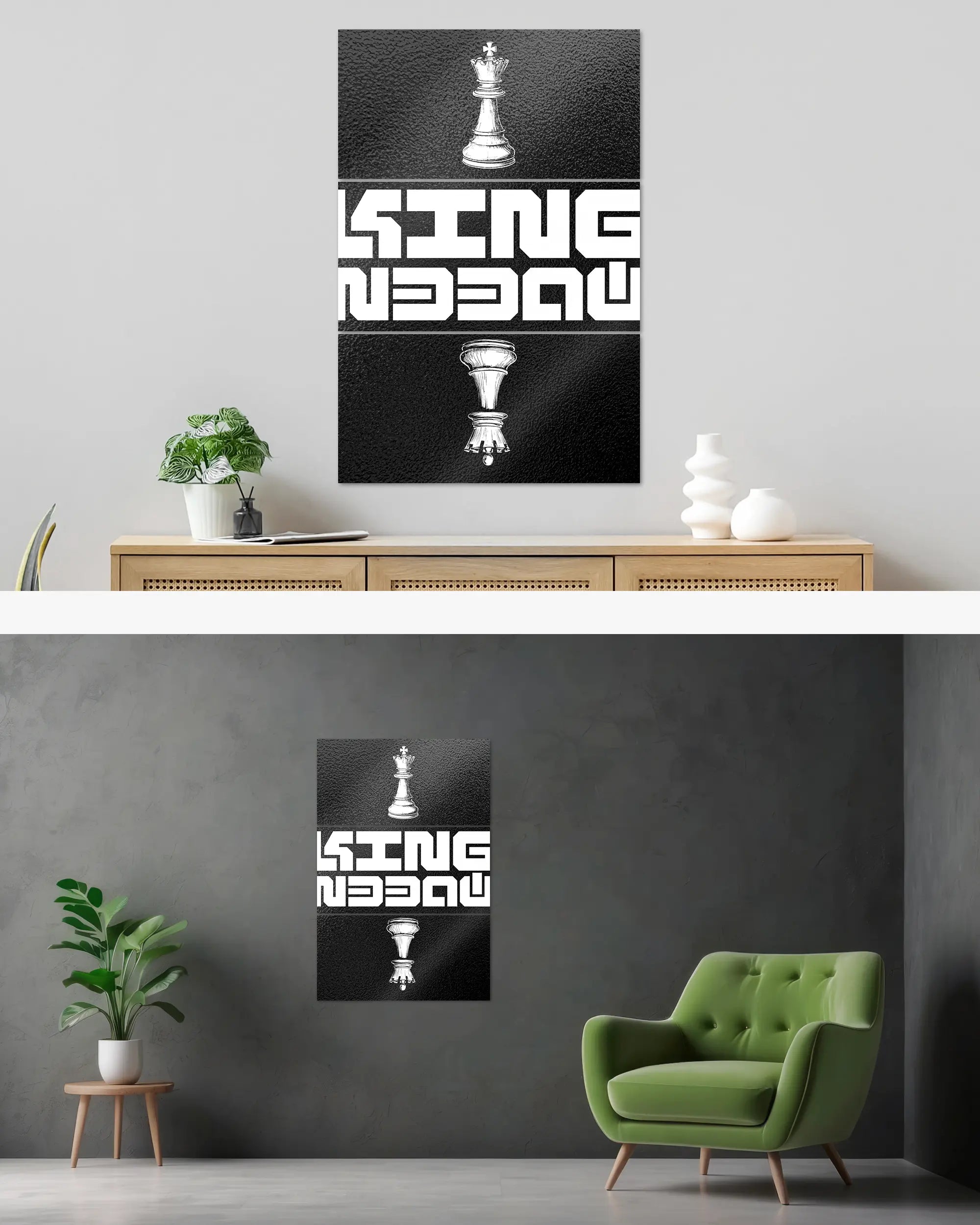 Wandansicht des Poster Plate Designs Chessday im Metallic Style in der Größe Mighty (60 x 90 cm)