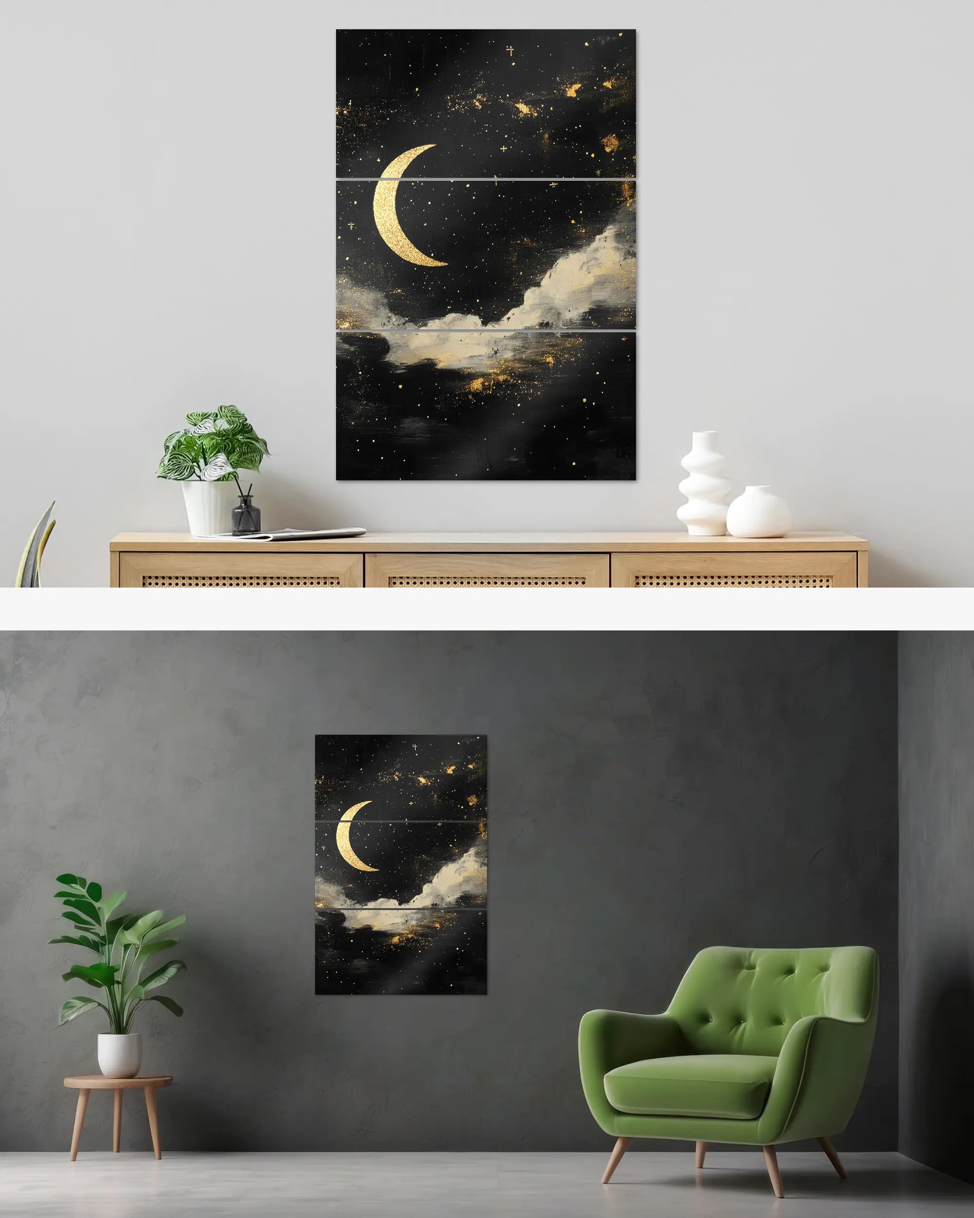 Wandansicht des Poster Plate Designs Goldenes Mondgedicht im Metallic Style in der Größe Mighty (60 x 90 cm)