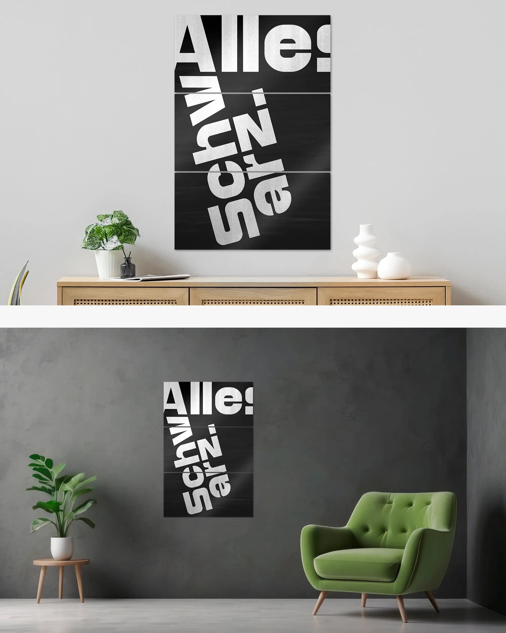 Wandansicht des Poster Plate Designs Alles Schwarz im Metallic Style in der Größe Mighty (60 x 90 cm)